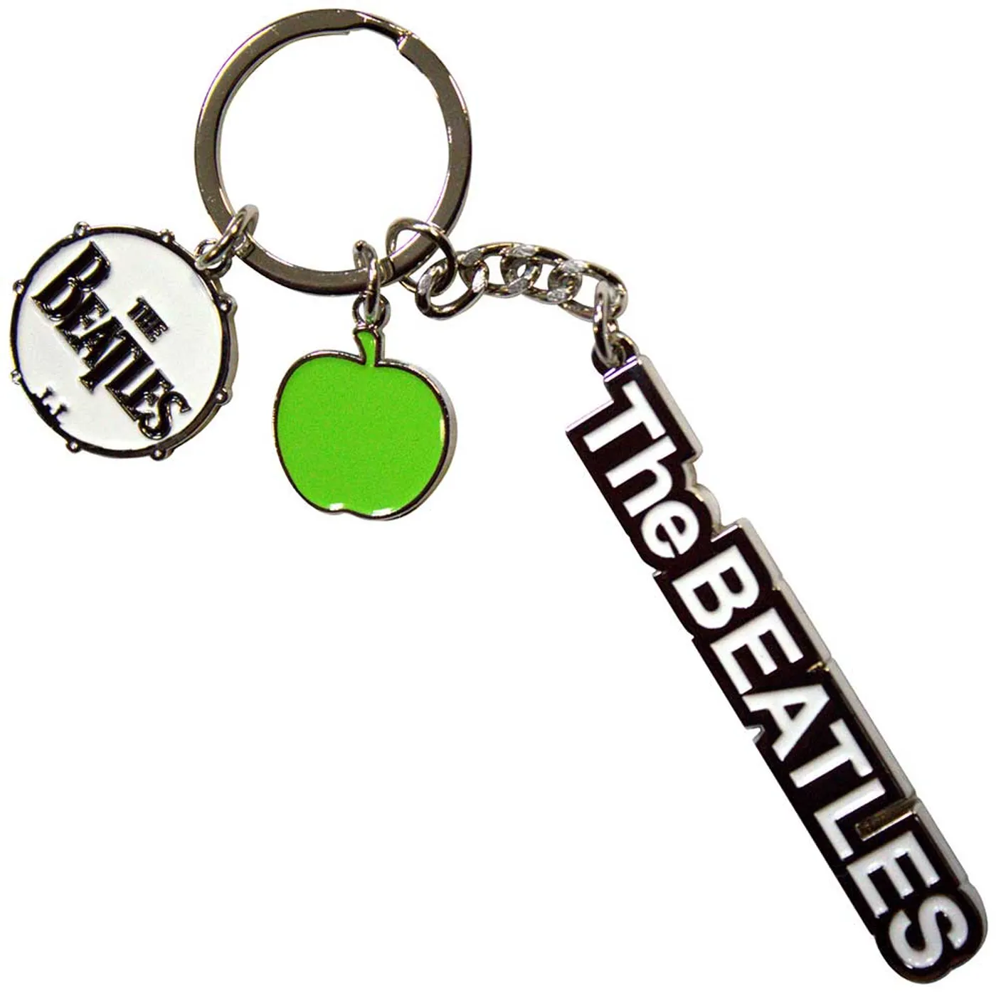 The Beatles Standard Keychains - Text Logo Drop T Drum & Apple Charms