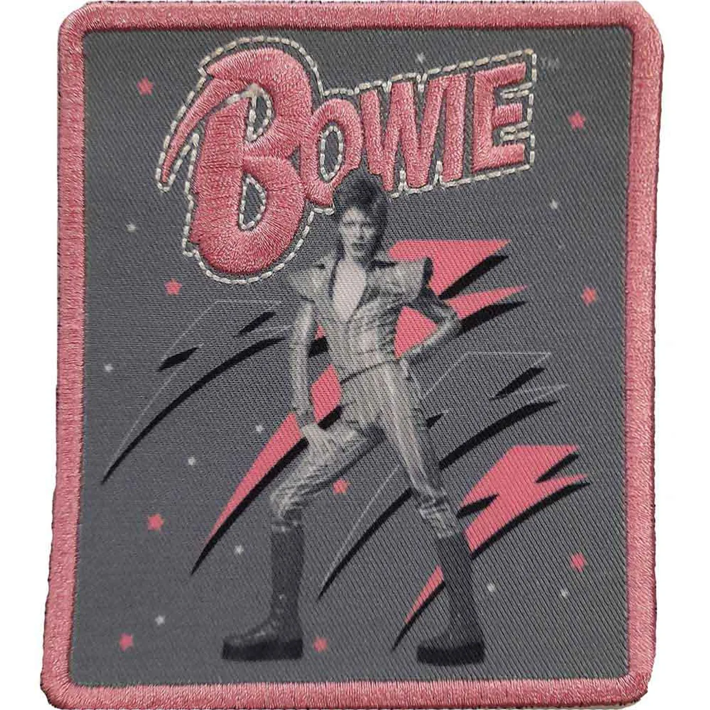 David Bowie Patches - Iron On - Pink Flash Woven Logo