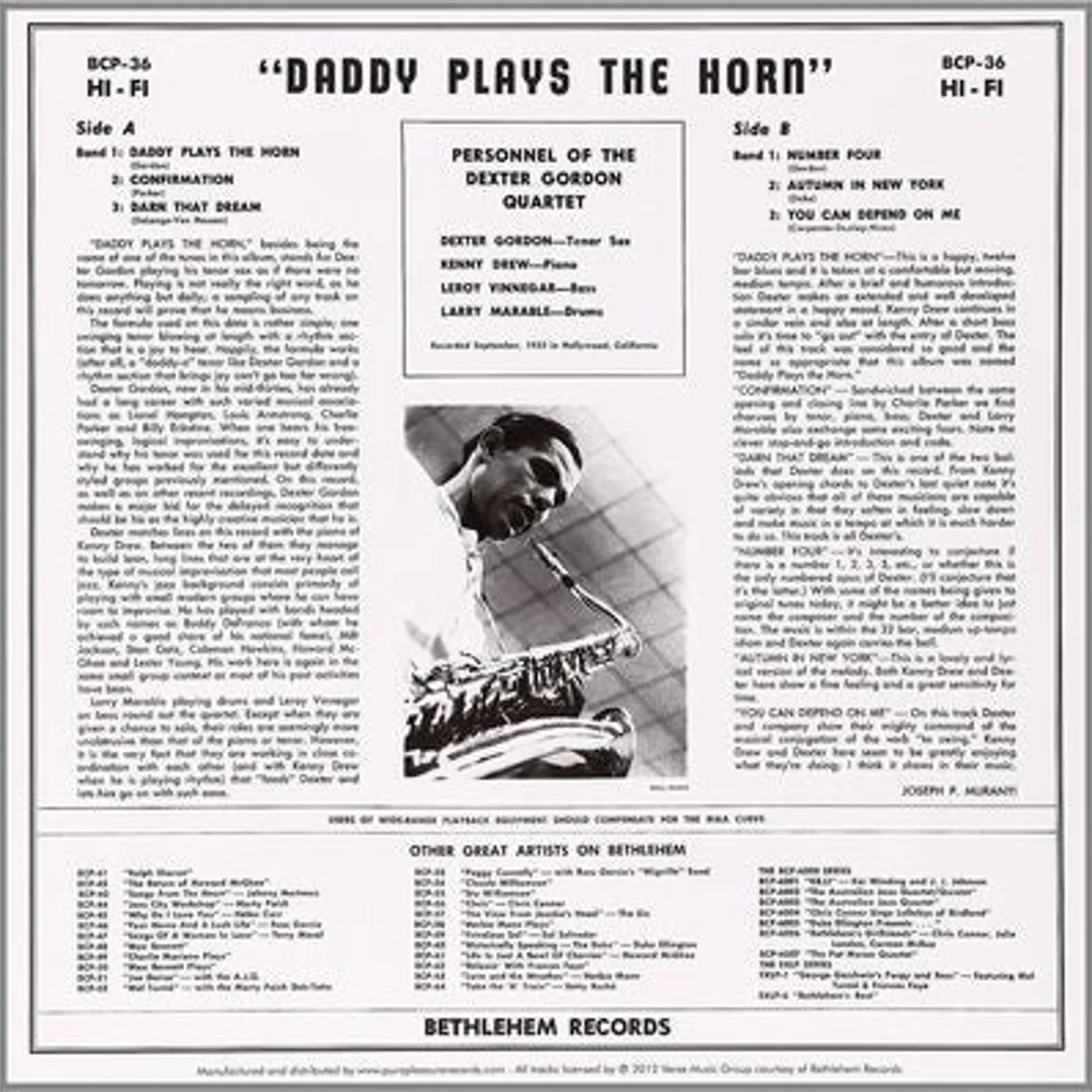 Dexter Gordon LP - Daddy Plays The Horn (Vinyl)