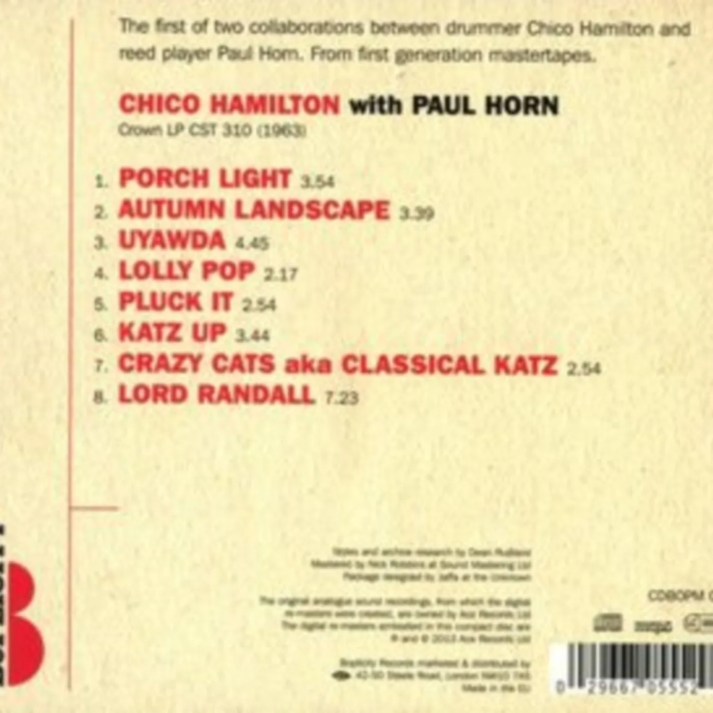 Chico Hamilton CD - With Paul Horn
