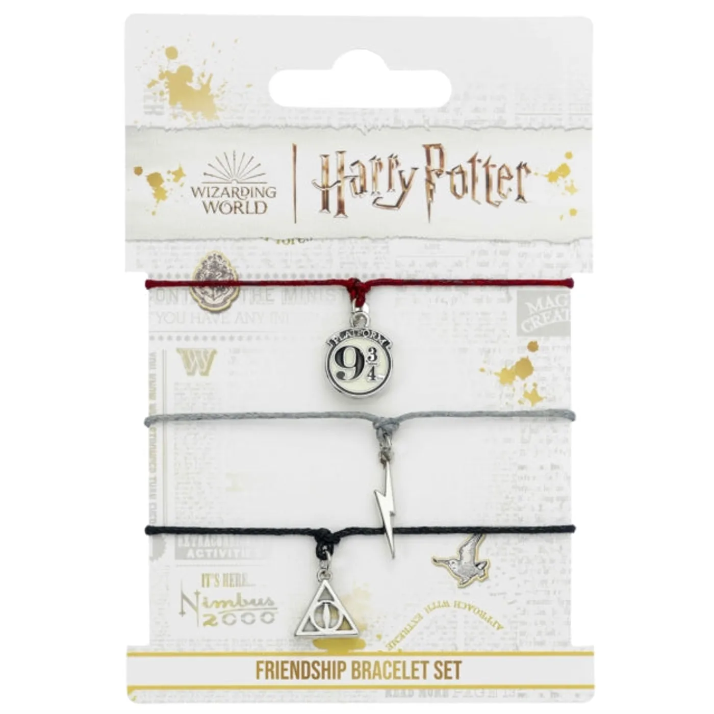 Harry Potter Bracelet - Harry Potter Platform 9 3/4. Lightning Bolt & Deathly Hallows Friendship Bracelet 3 Piece Set