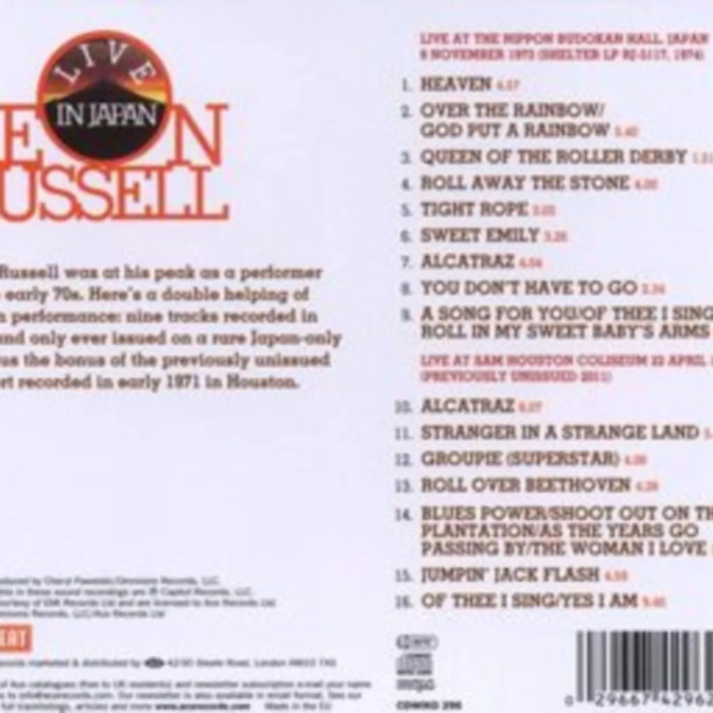 Billy Sherwood & Tony Kaye CD - Live In Japan
