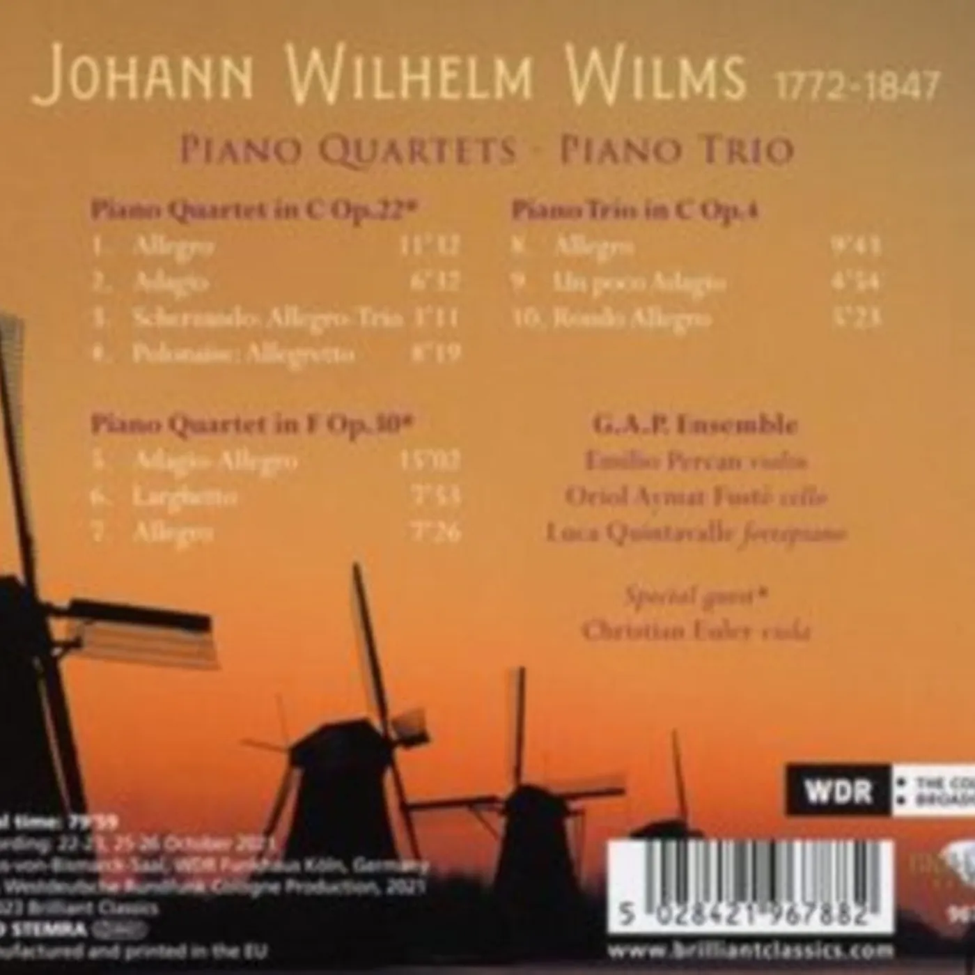 G.A.P. Ensemble CD - Wilms: Piano Quartets & Piano Trio