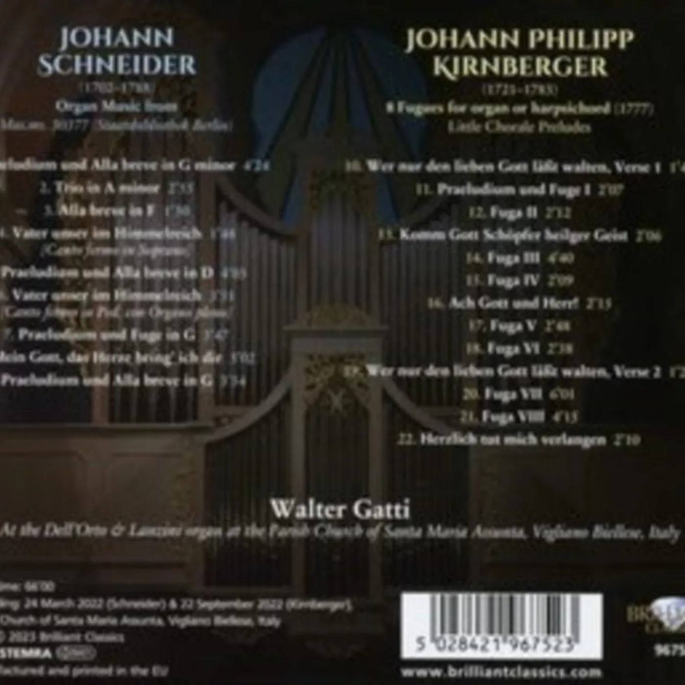Walter Gatti CD - Schneider & Kirnberger: Organ Music