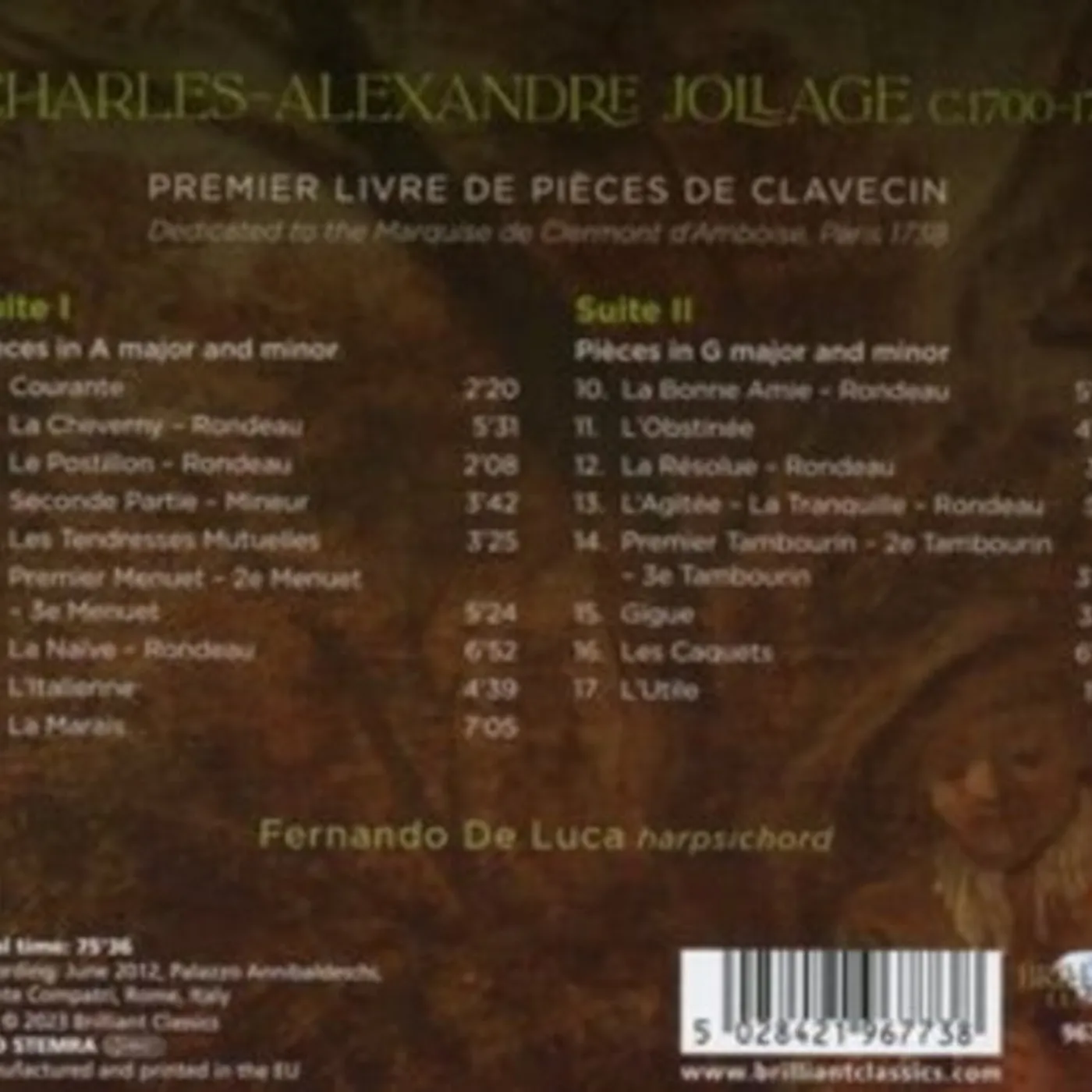 Fernando De Luca CD - Jollage: Premier Livre De Pieces De Clavecin
