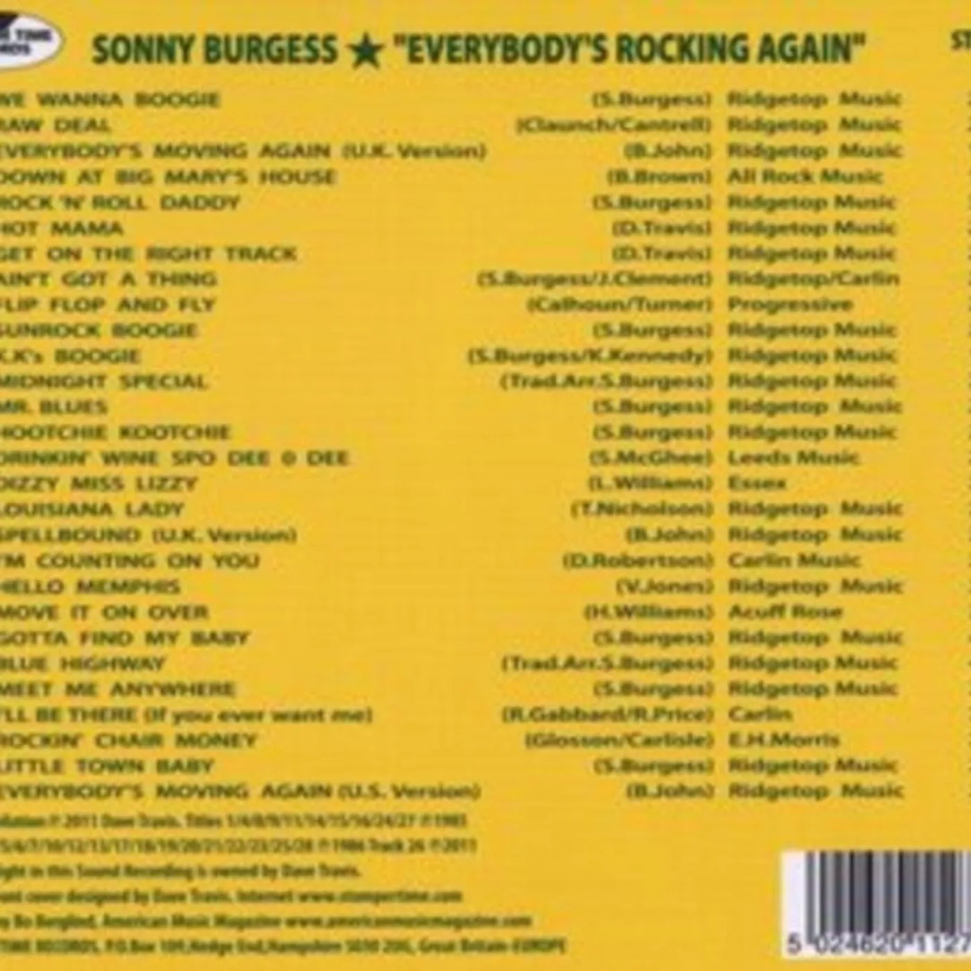 Sonny Burgess CD - Everybodys Rockin Again