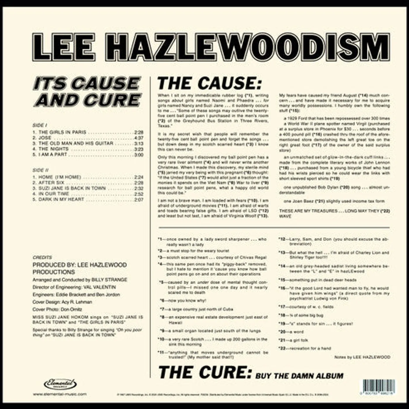 Lee Hazlewood LP Vinyl - Lee Hazlewoodism: Its Cause & Cure (Spa)