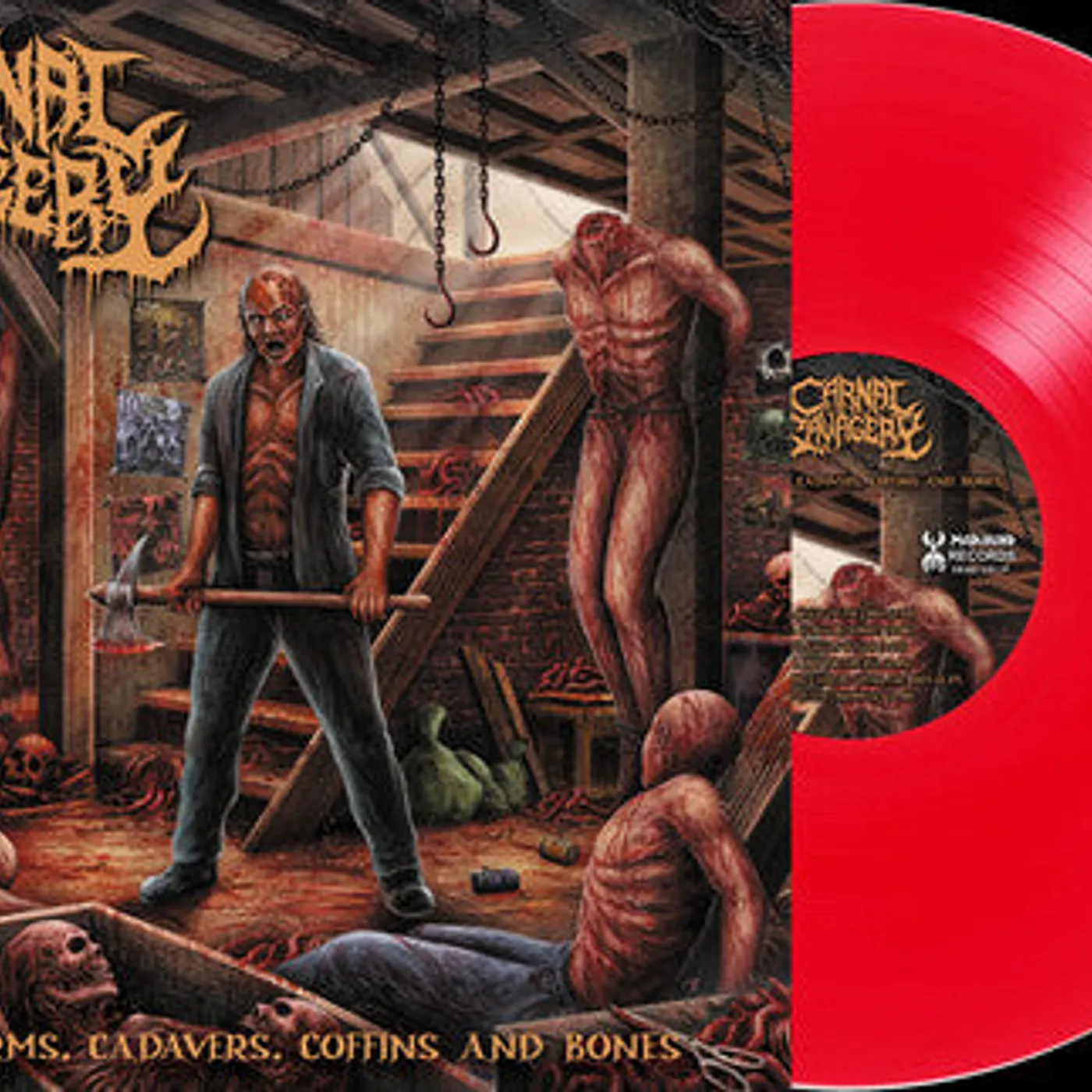 Carnal Savagery LP Vinyl - Graveworms Cadavers Coffins & Bones - Clear Red