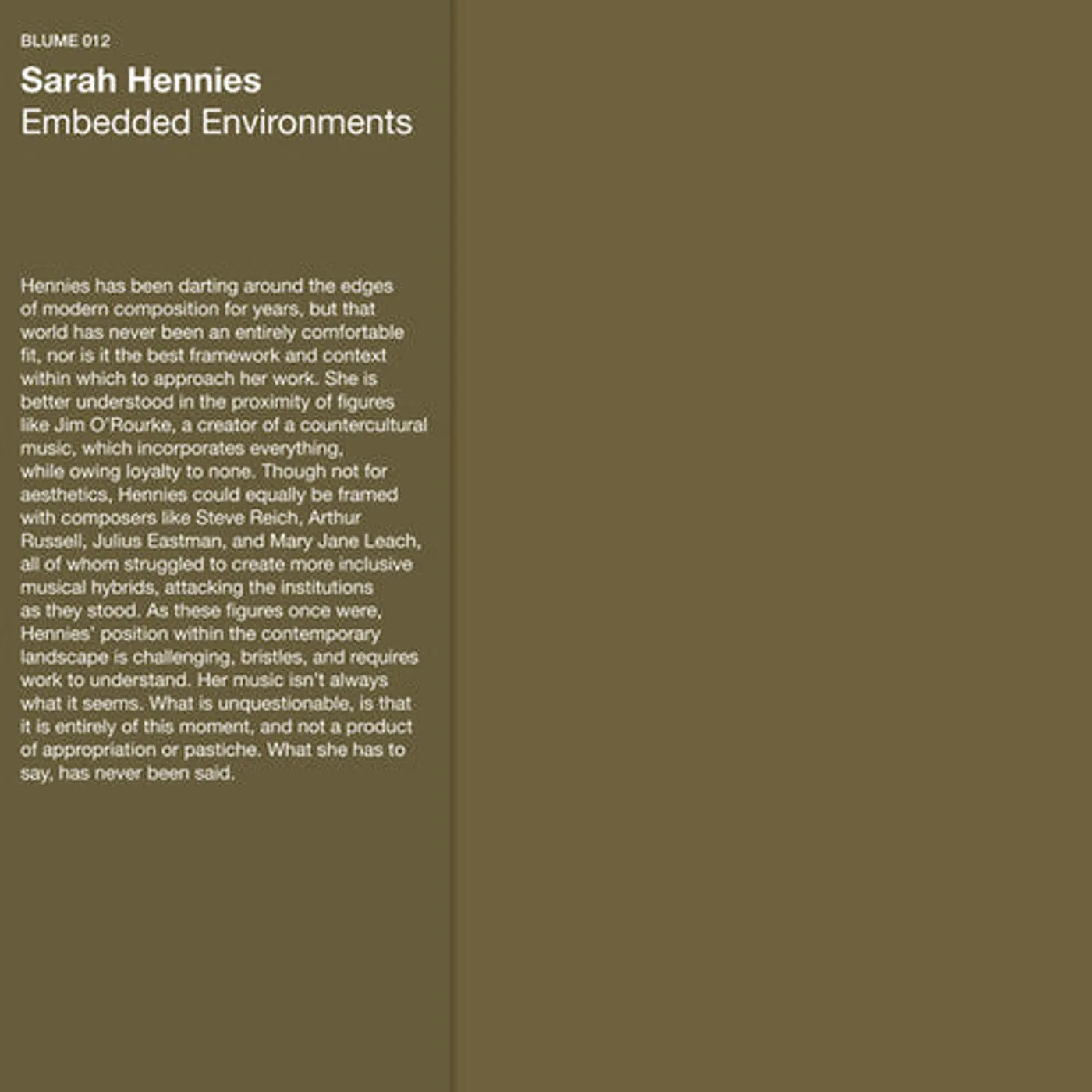Sarah Hennies LP Vinyl - Embedded Environments