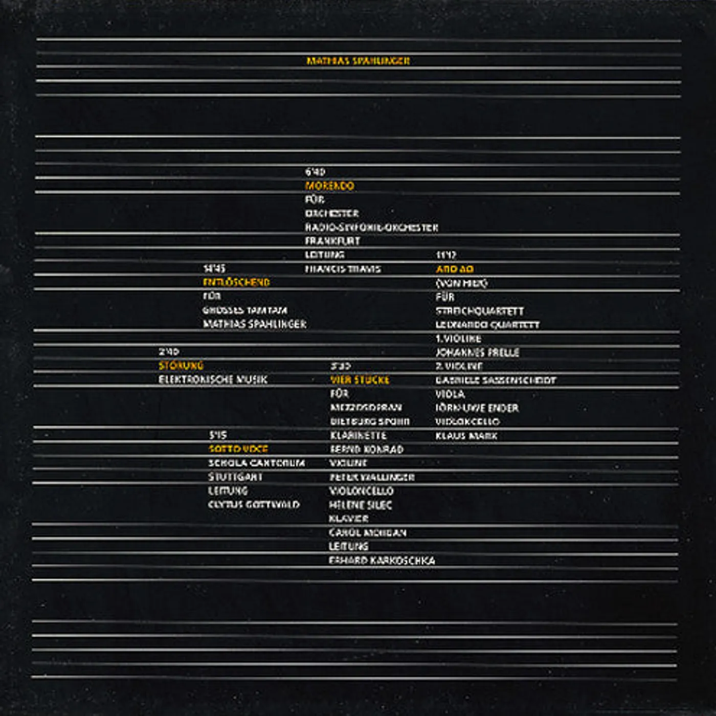 Mathias Spahlinger LP Vinyl - Morendo