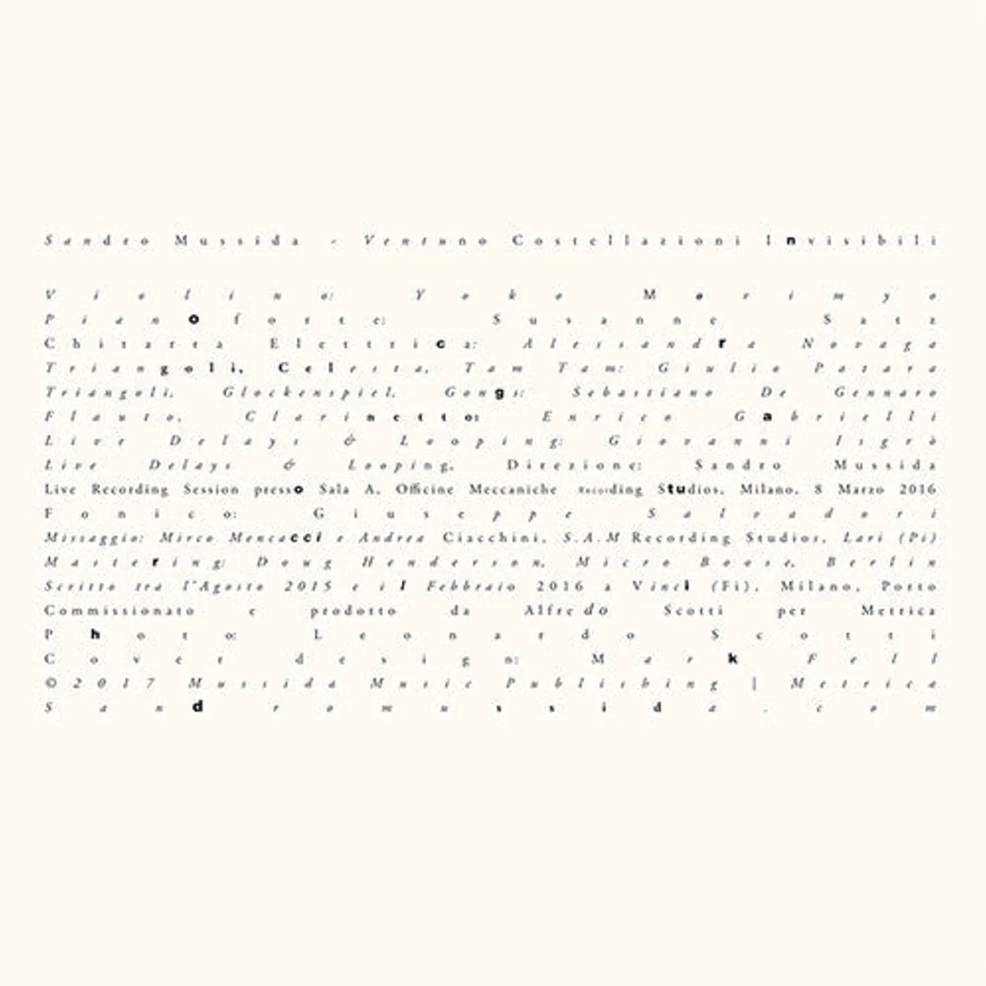 Sandro Mussida LP Vinyl - Ventuno Costellazioni Invisibili