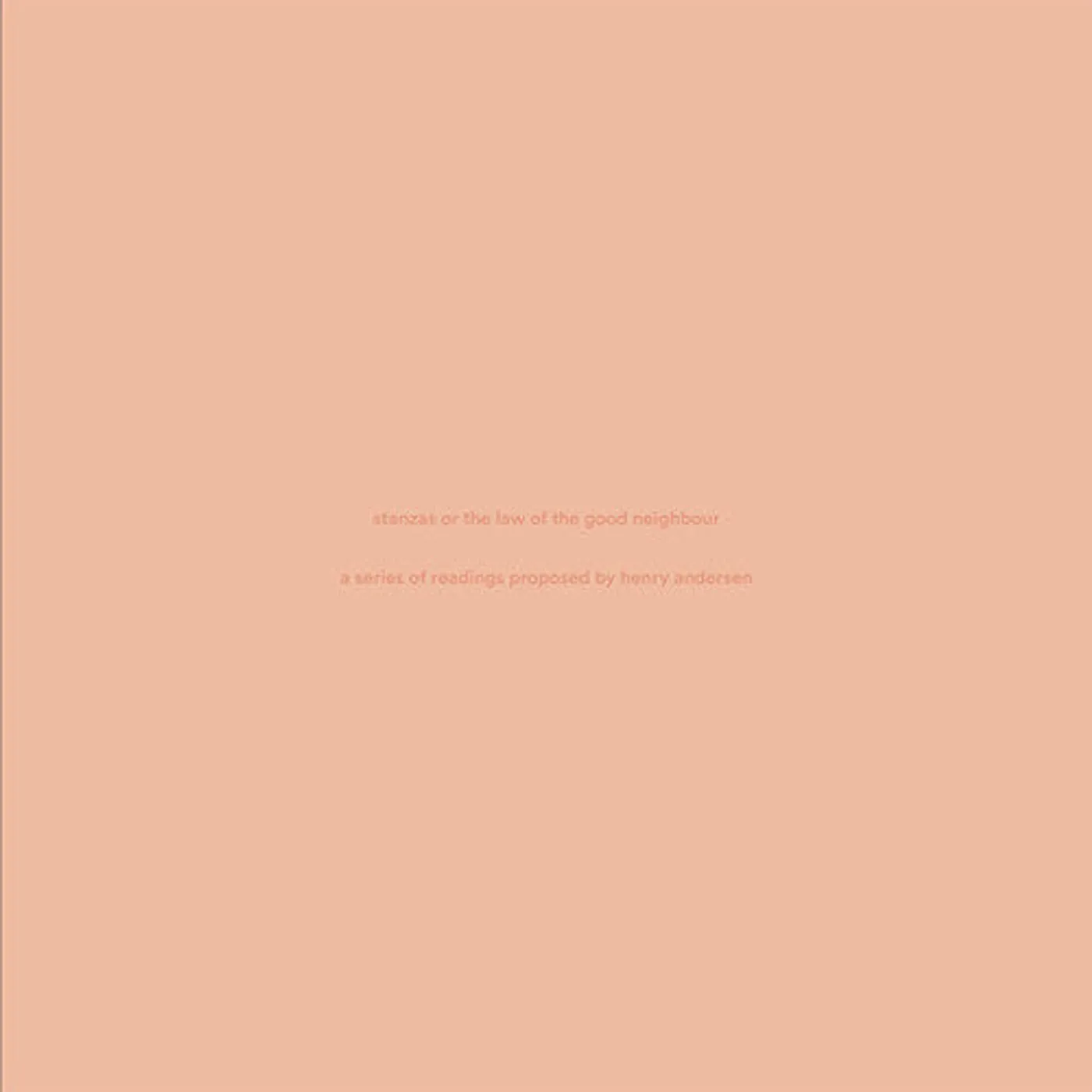 Henry Andersen LP Vinyl - Stanzas Or The Law Of The Good Neighbour