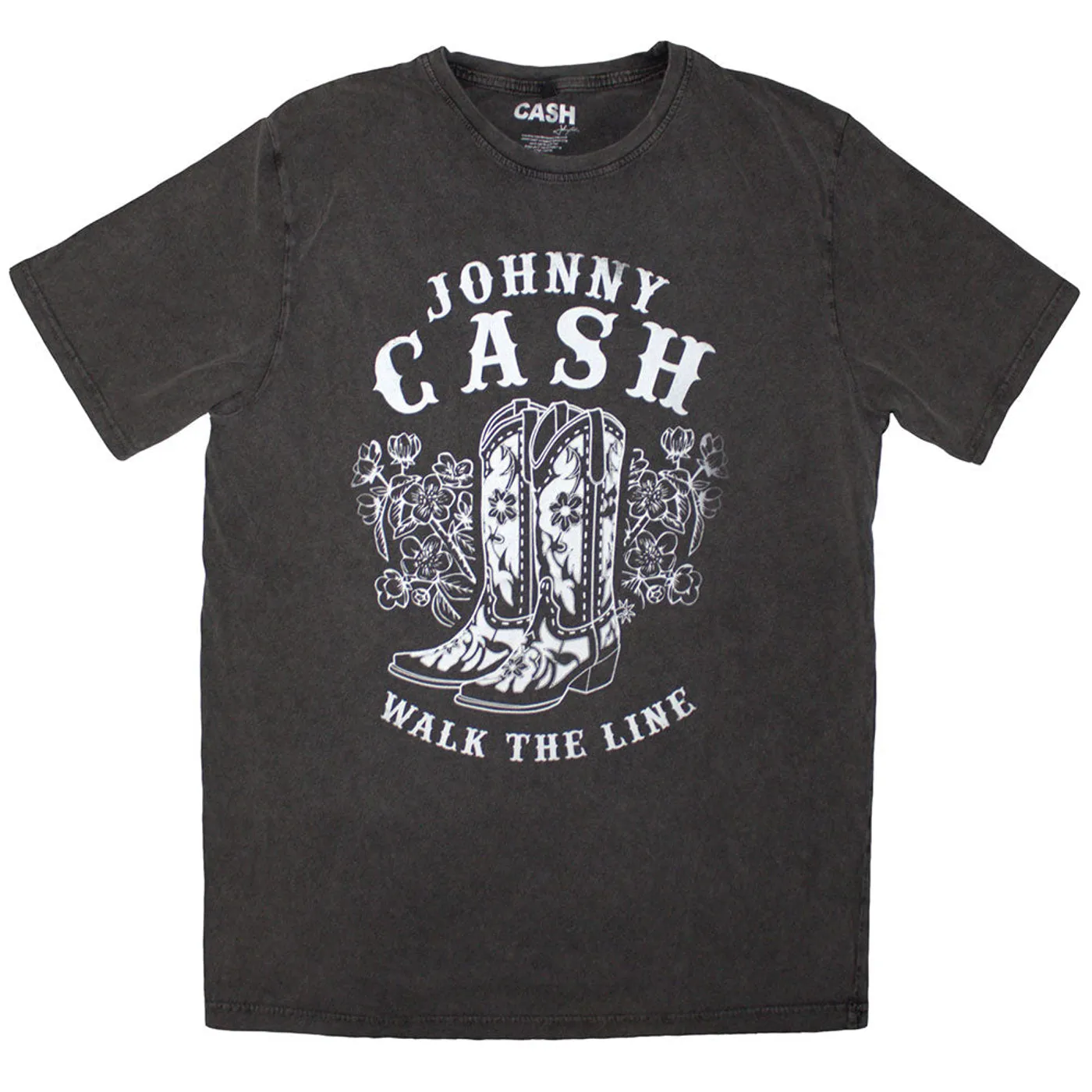 Johnny Cash T Shirt - Walk The Line Boots Stone Wash