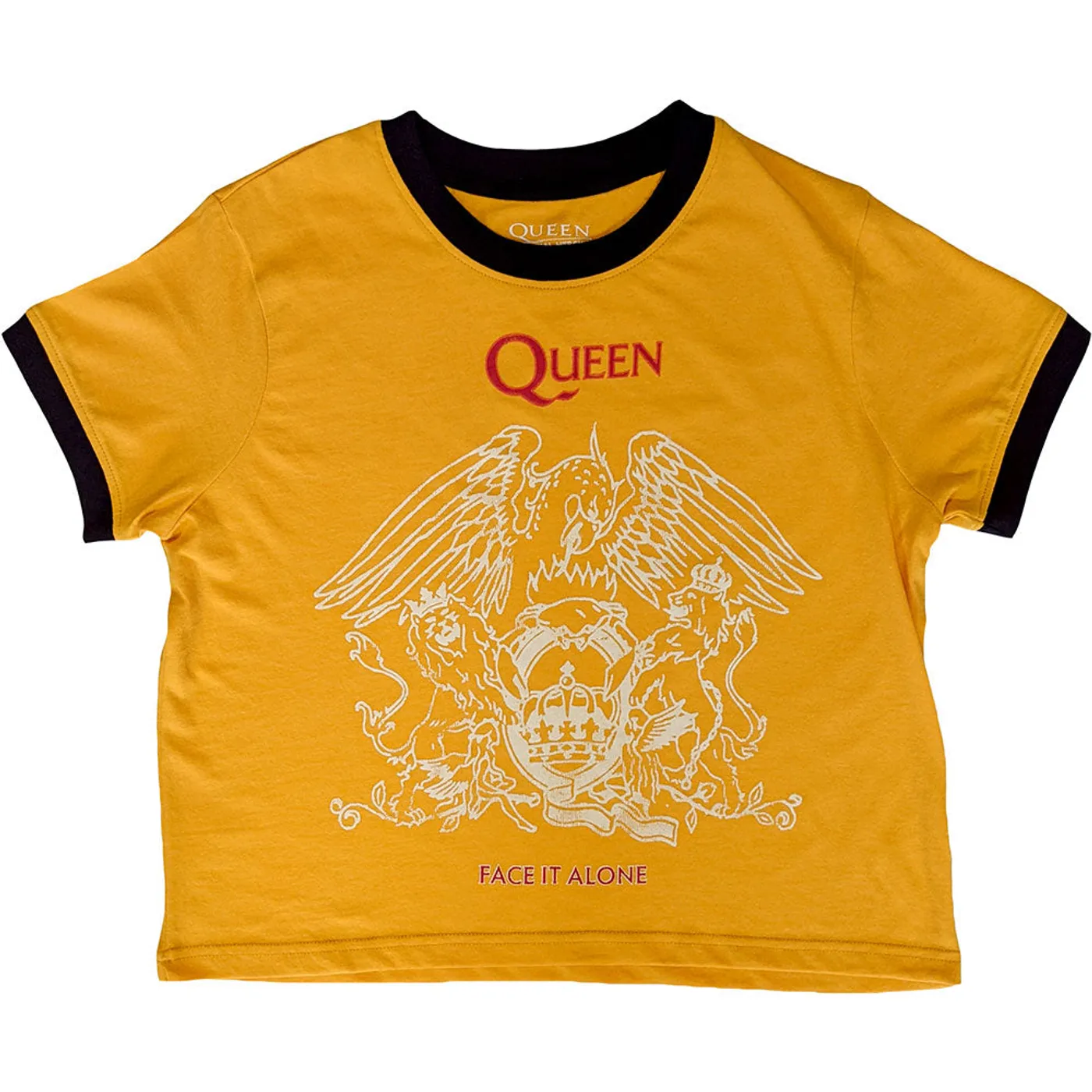 Queen Women's Crop Top - Face It Alone Crest Ringer