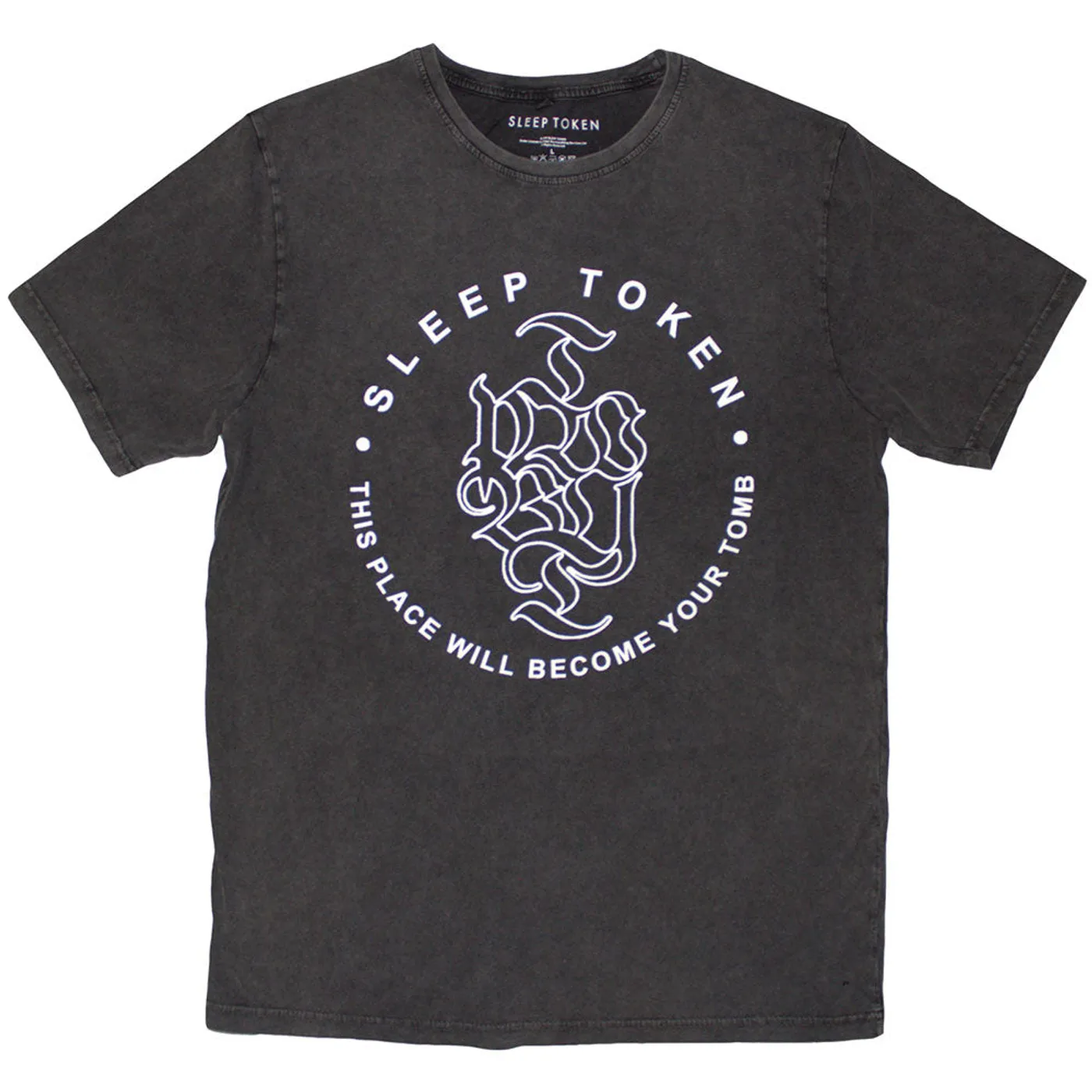 Sleep Token T Shirt - Tomb Text Ring Stone Wash