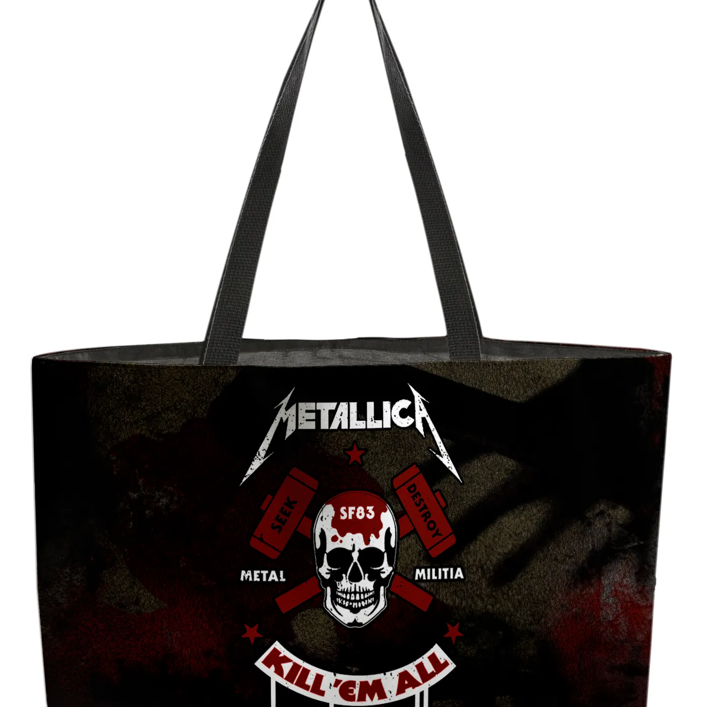 Rocksax Metallica Webbing Handled Beach/Shopper Bag - Kill Em All Skull