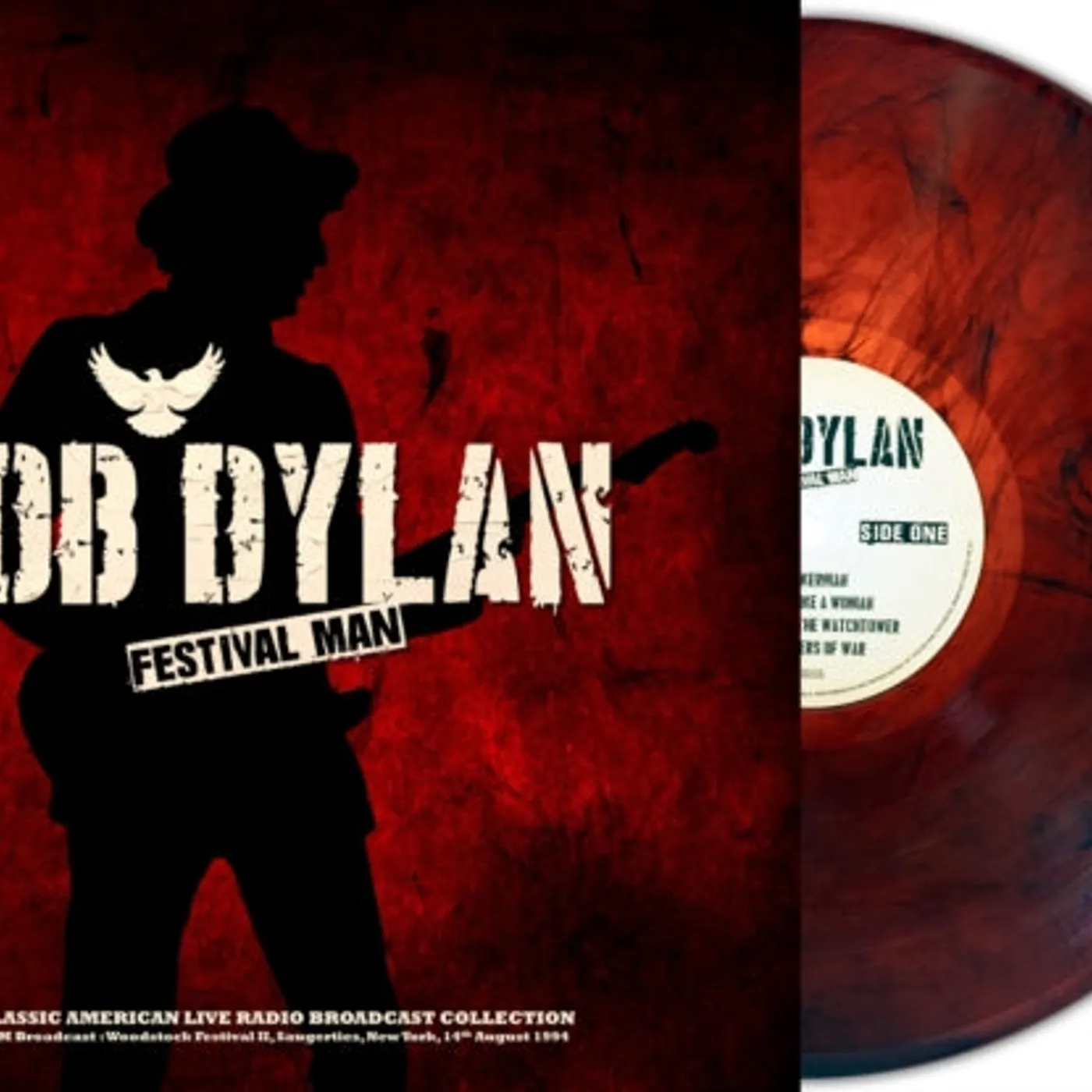 Bob Dylan LP Vinyl Record - Wnew Fm Broadcast Woodstock Festival Ii Suagerties Ny 14 th August 19 94 (Red Marble Vinyl)