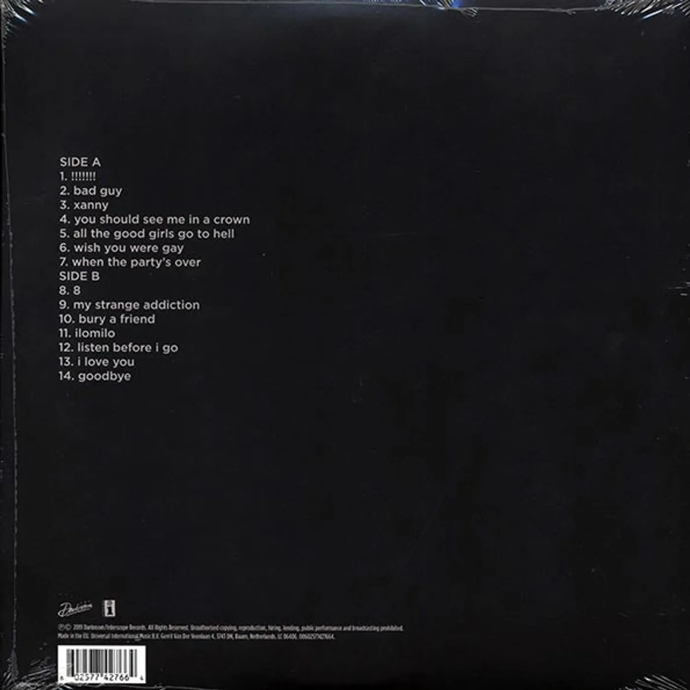Billie Eilish  LP -  When We All Fall Asleep, Where Do We Go? (180g) (Vinyl)