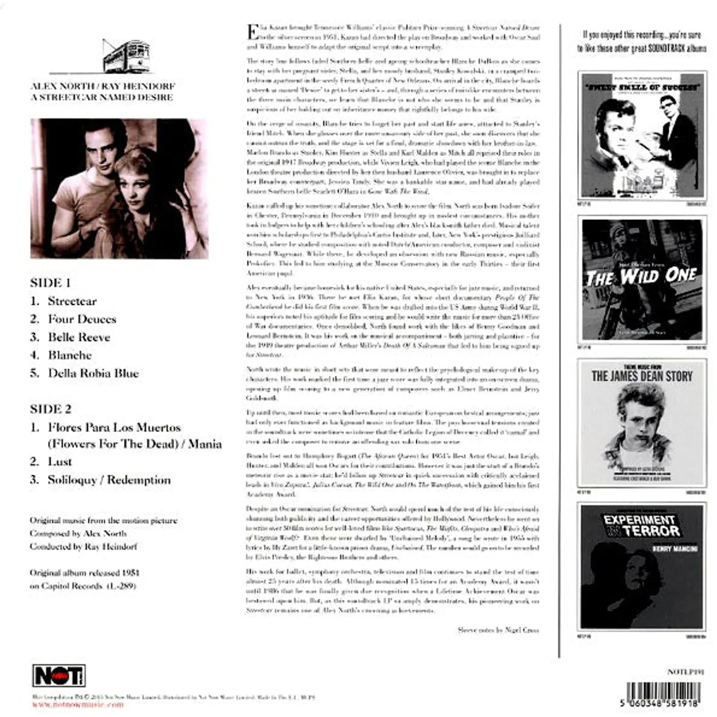 Alex North, Ray Heindorf  LP -  A Streetcar Named Desire: Original Motion Picture Soundtrack (180g) (Vinyl)