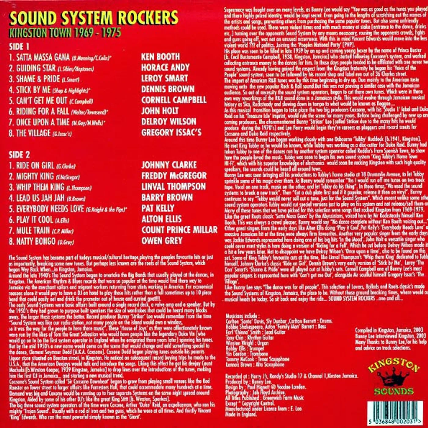 Barry Brown, Linval Thompson, Horace Andy, Etc.  LP -  Sound System Rockers: Kingston Town (180g) (Vinyl)