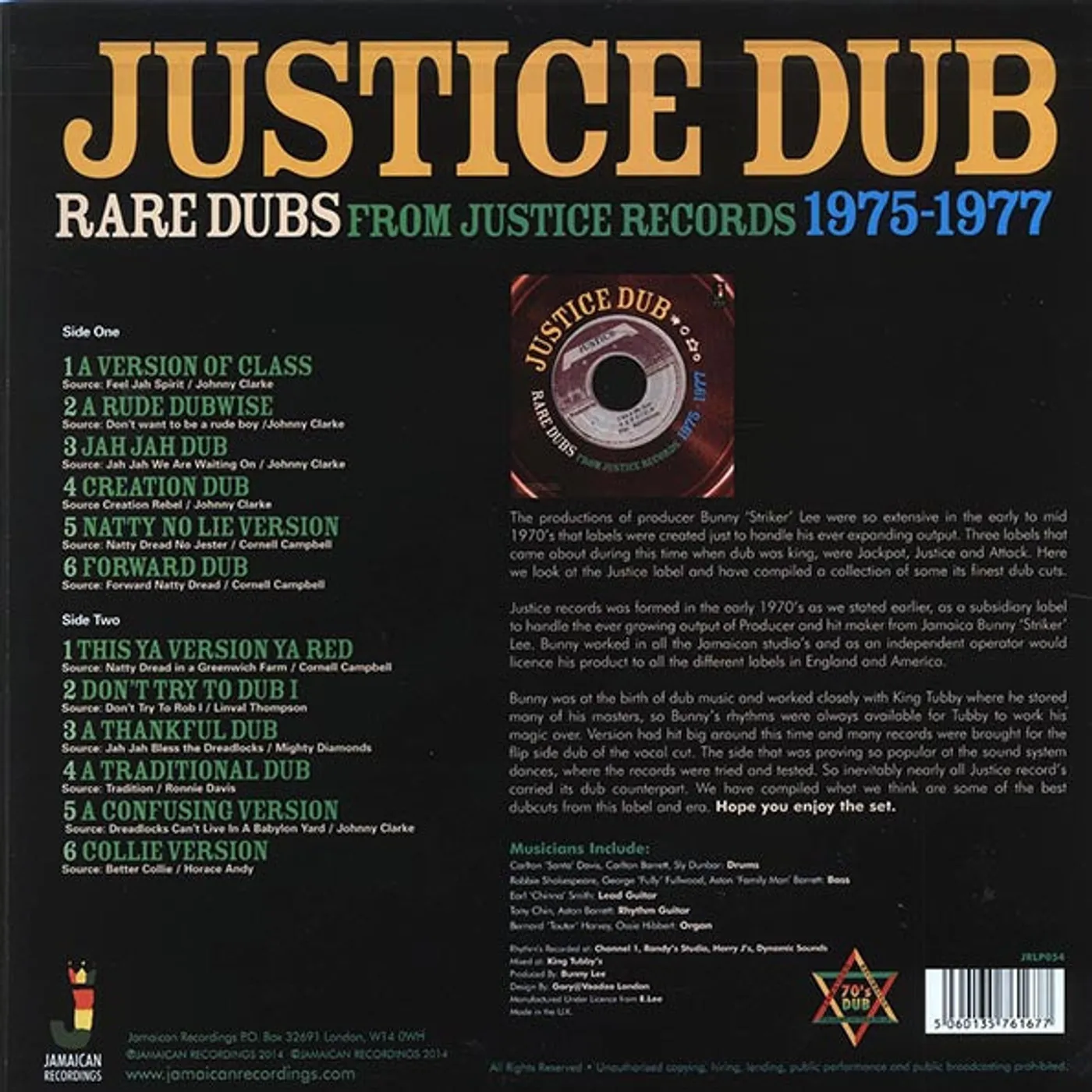 King Tubby  LP -  Justice Dub: Rare Dubs From Justice Records 19751977 (180g) (Vinyl)