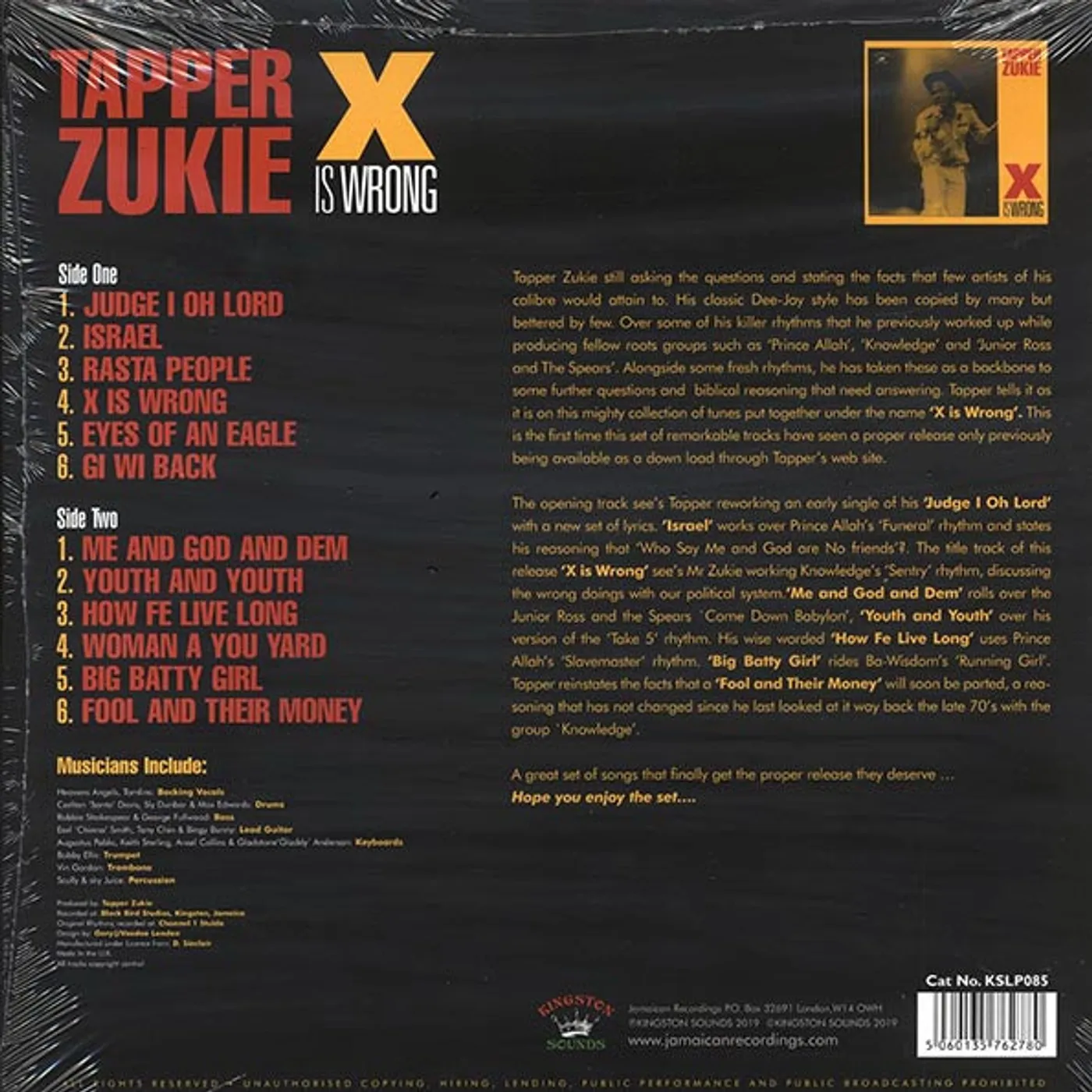 Tappa Zukie  LP -  X Is Wrong (180g) (Vinyl)
