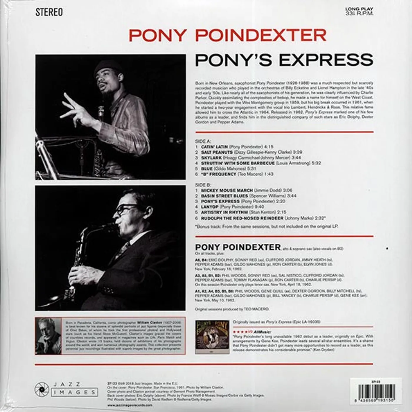 Pony Poindexter  LP -  Pony's Express (+ 2 bonus tracks) (ltd. ed.) (180g) (HighDef VV) (Vinyl)