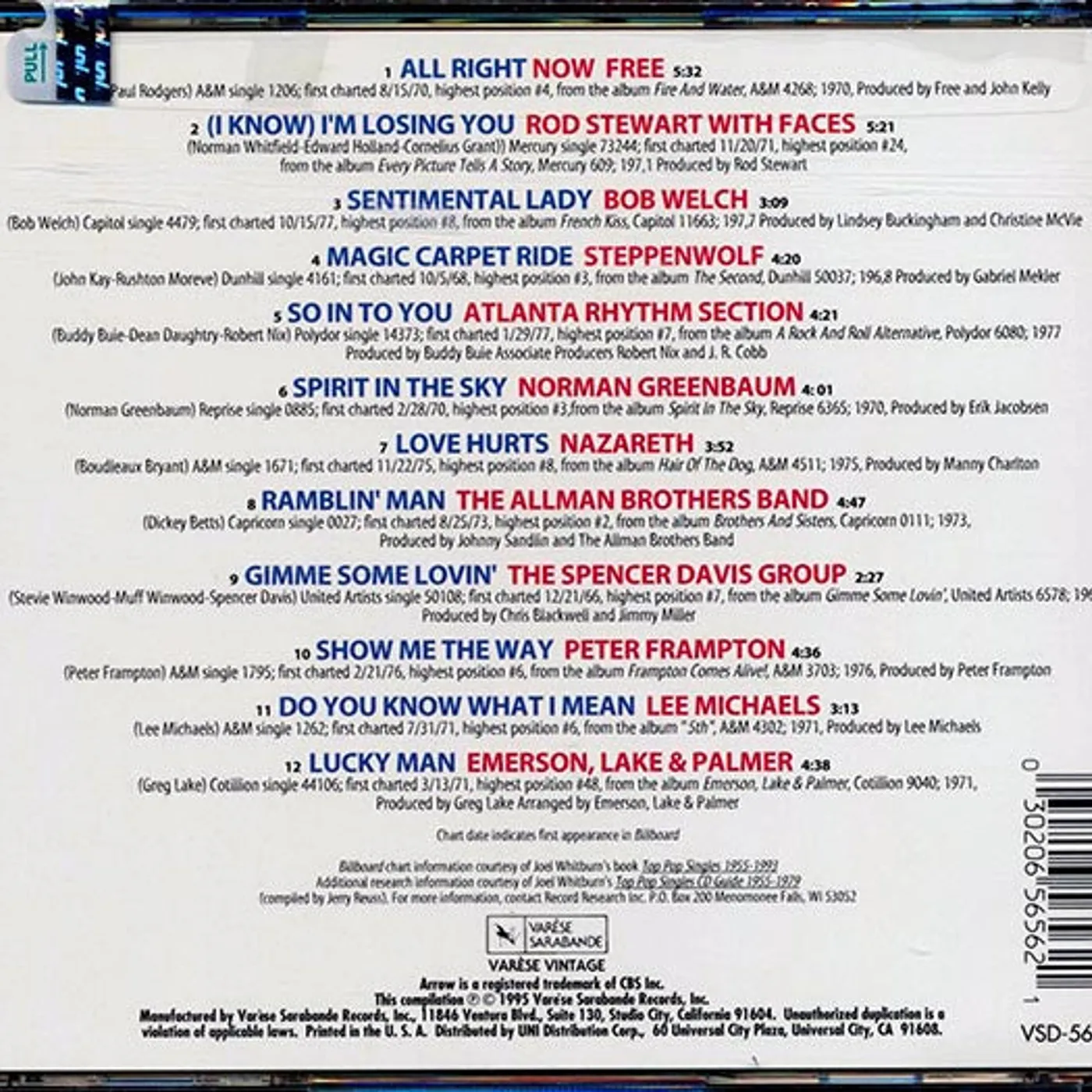 Peter Frampton, Rod Stewart, The Allman Brothers Band, Nazareth, Etc.  CD -  All Rock & Roll Classics Volume 2: Arrow 93.7 FM