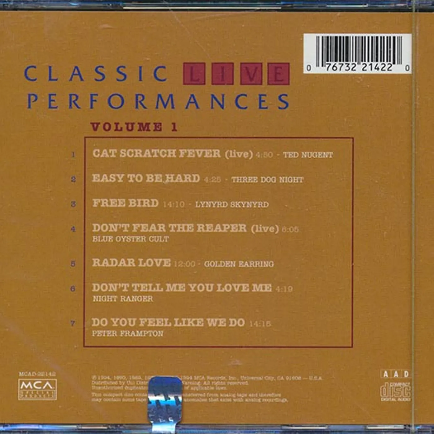 Peter Frampton, Blue Oyster Cult, Three Dog Night, Lynyrd Skynyrd, Etc.  CD -  Classic Live Performances Volume 1