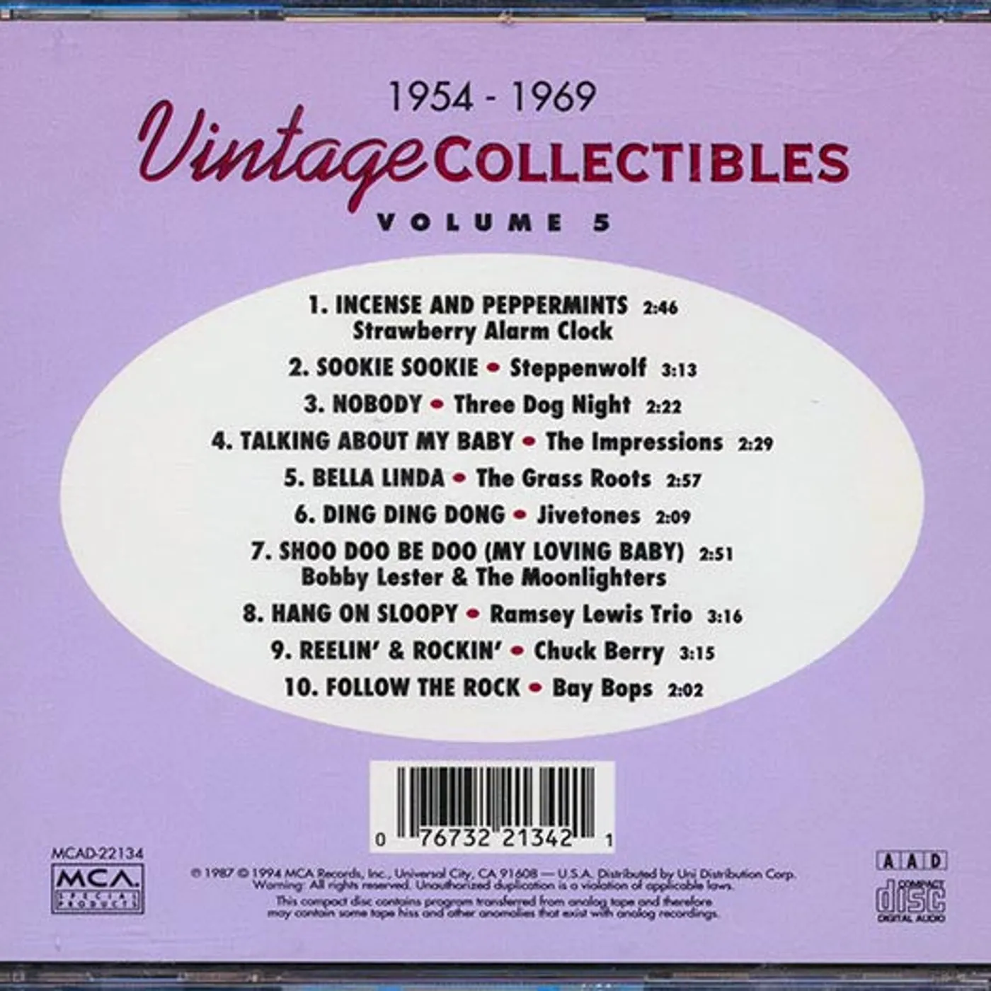 Three Dog Night, Steppenwolf, Impressions, Jivetones, Etc.  CD -  Vintage Collectibles 1954 1969 Volume 5