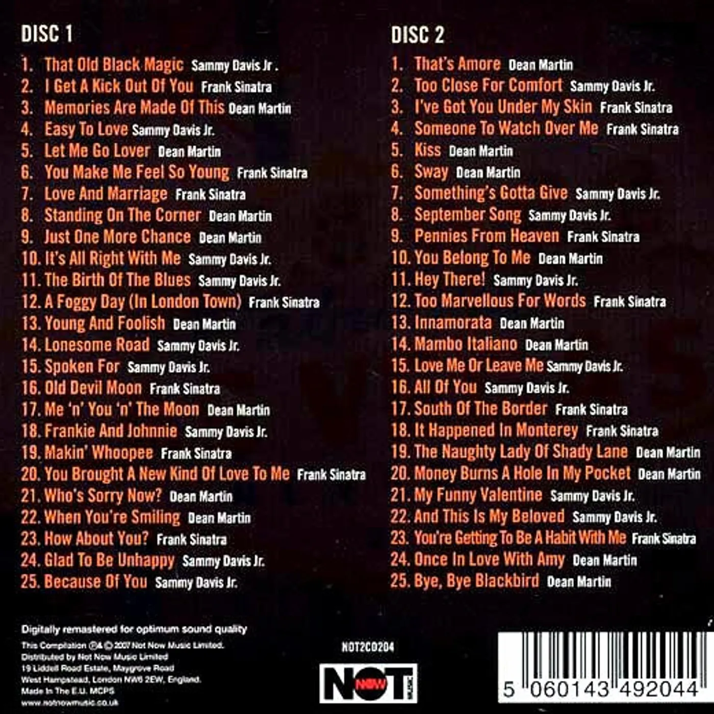 Frank Sinatra, Dean Martin, Sammy Davis Jr.  CD -  The Rat Pack: 50 Original Recordings (49 tracks) (2xCD)