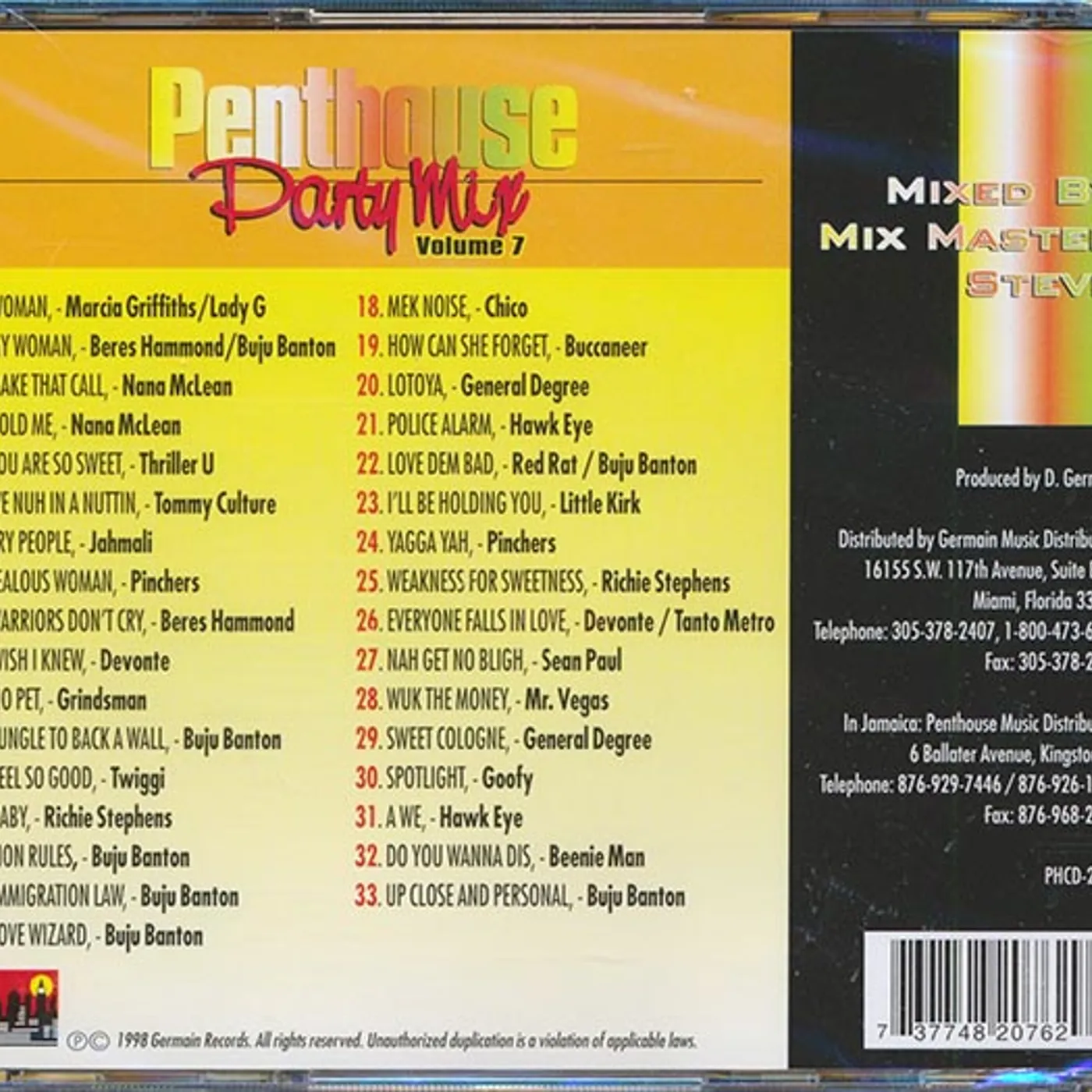 Buju Banton, Beres Hammond, Jahmali, Etc.  CD -  Penthouse Party Mix 7 (33 tracks)