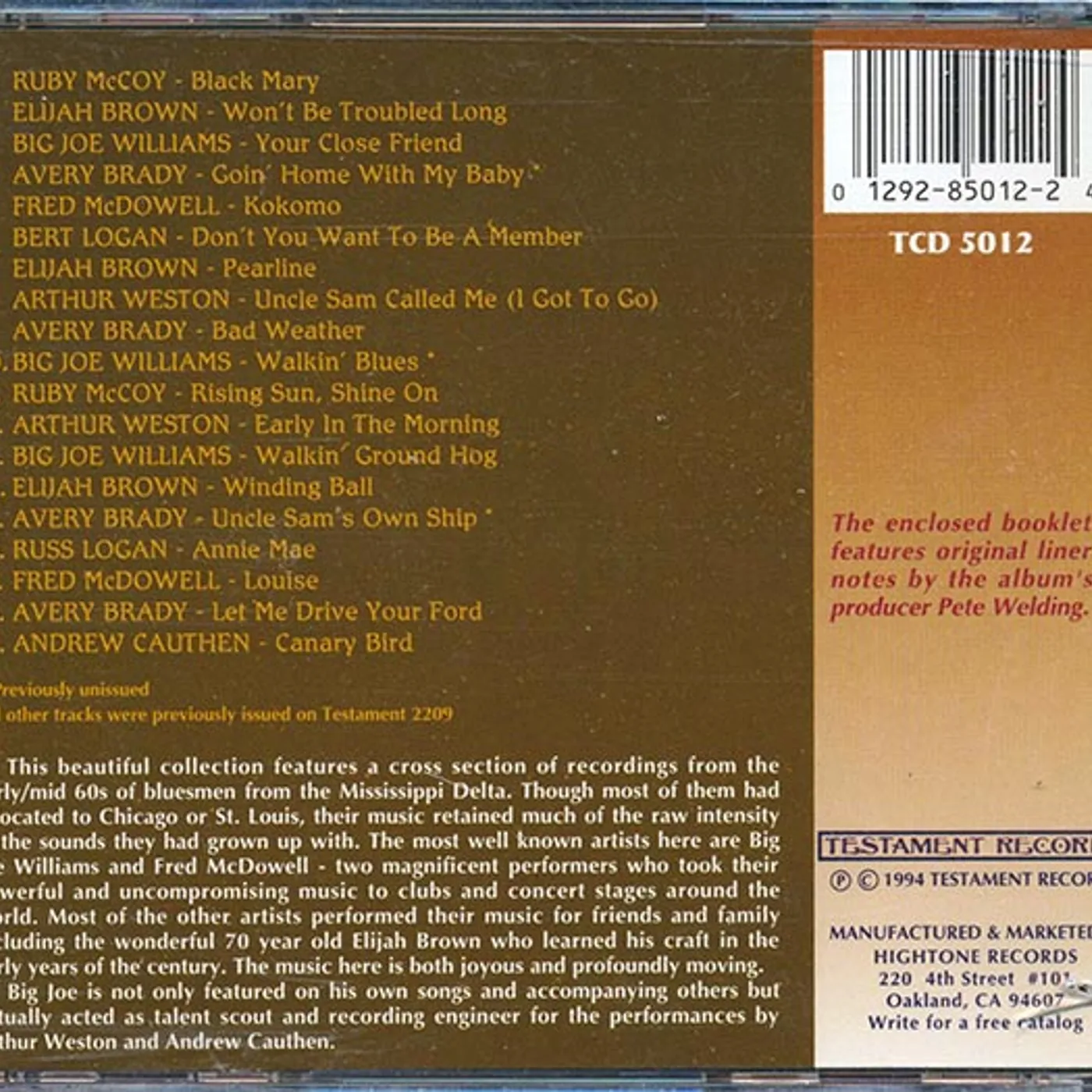 Fred McDowell, Big Joe Williams, Elijah Brown, Etc.  CD -  The Sound Of The Delta: Mississippi Delta Blues