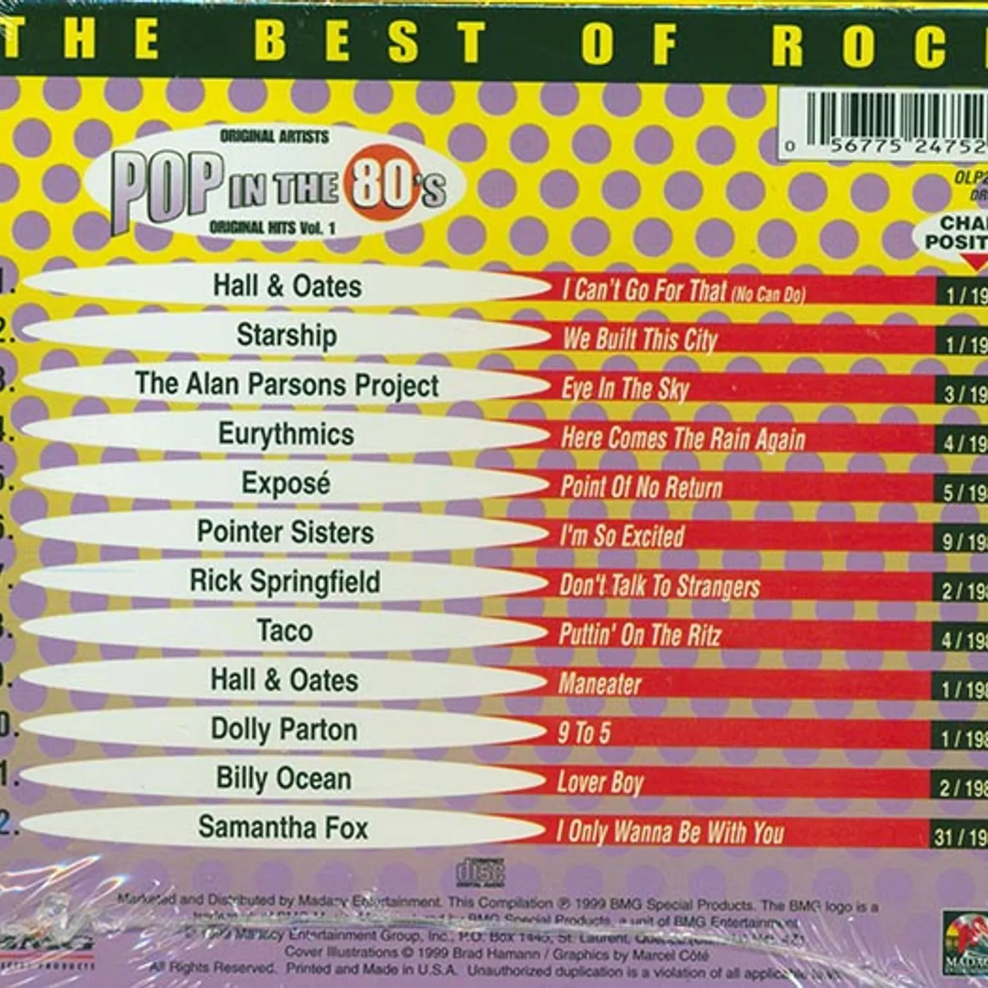 Hall & Oates, Starship, Alan Parsons Project, Eurythmics, Etc.  CD -  The Best Of Rock: Pop In The 80's Volume 1