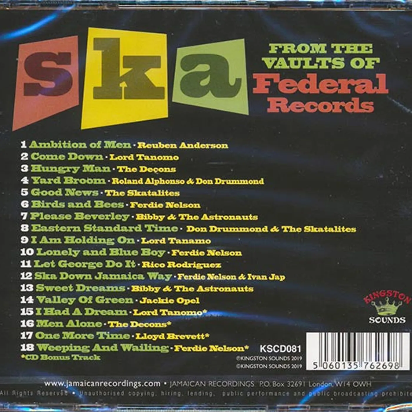 Don Drummond, The Skatalites, Lord Tanamo, Etc.  CD -  Ska From The Vaults Of Federal Records