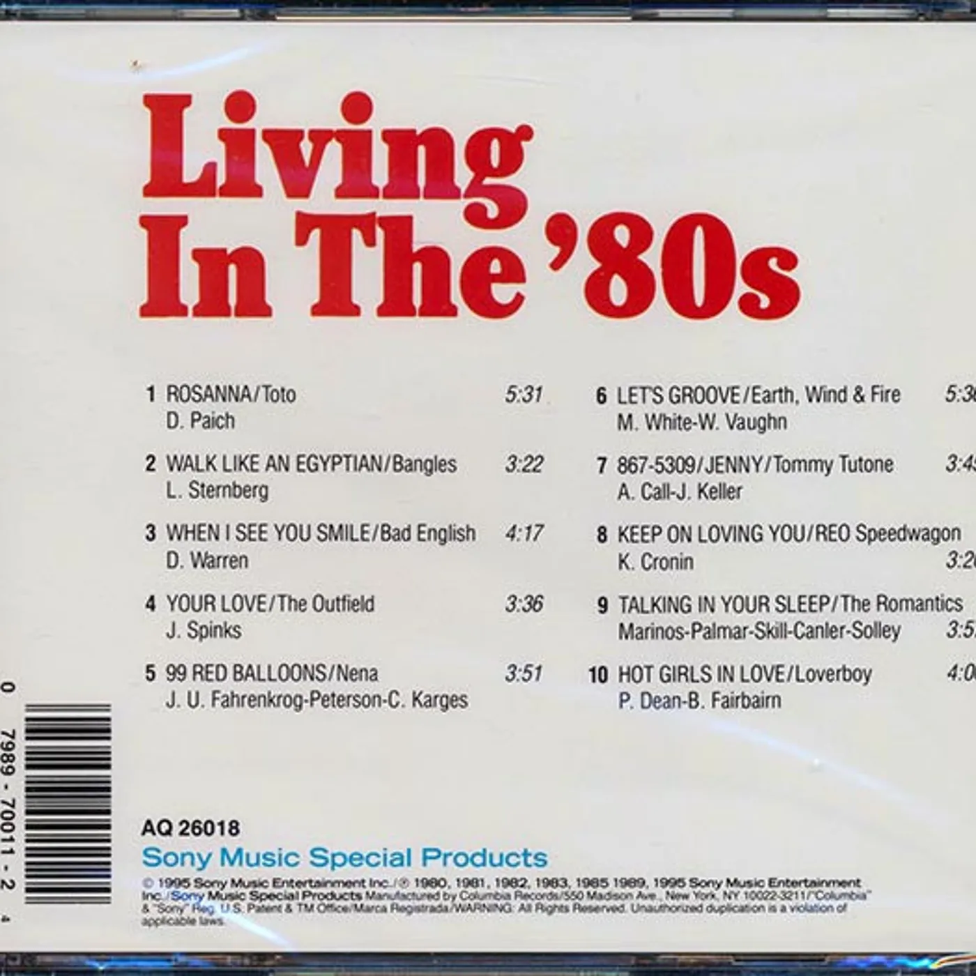 Loverboy, The Bangles, REO Speedwagon, Tommy Tutone  CD -  Living In The '80s