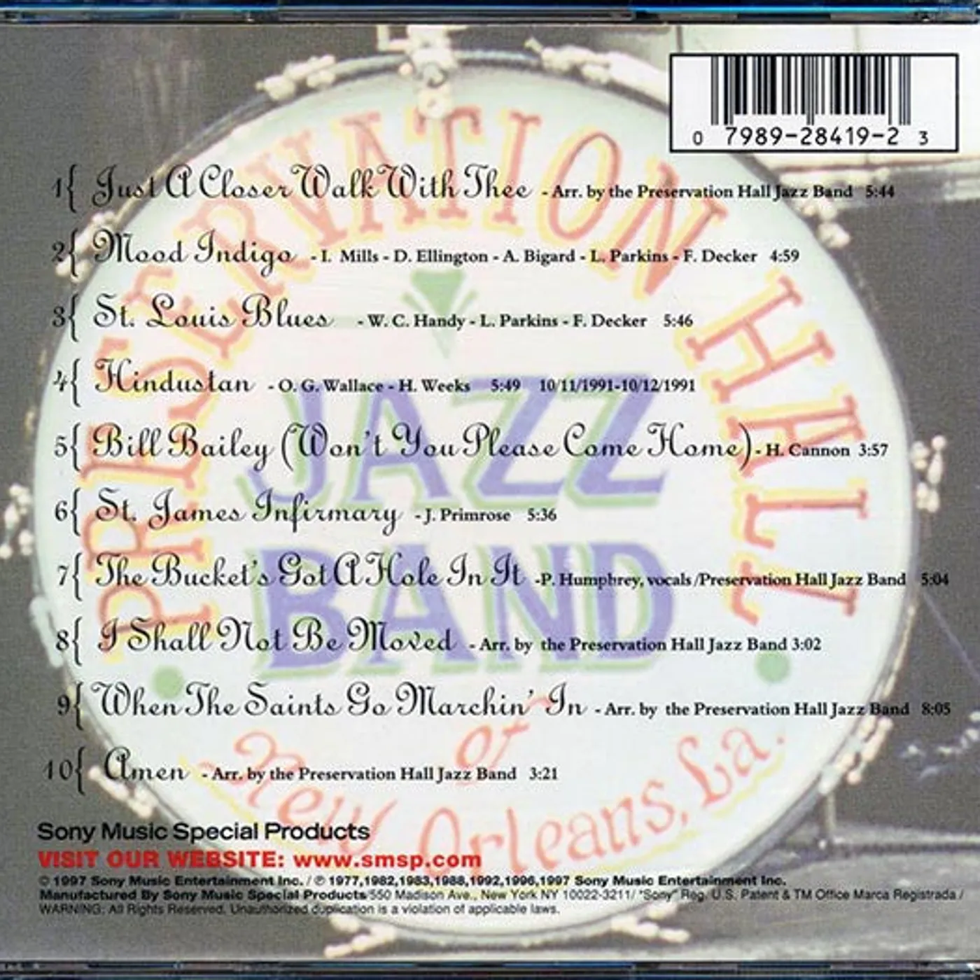 Preservation Hall Jazz Band  CD -  Marching Down Bourbon Street