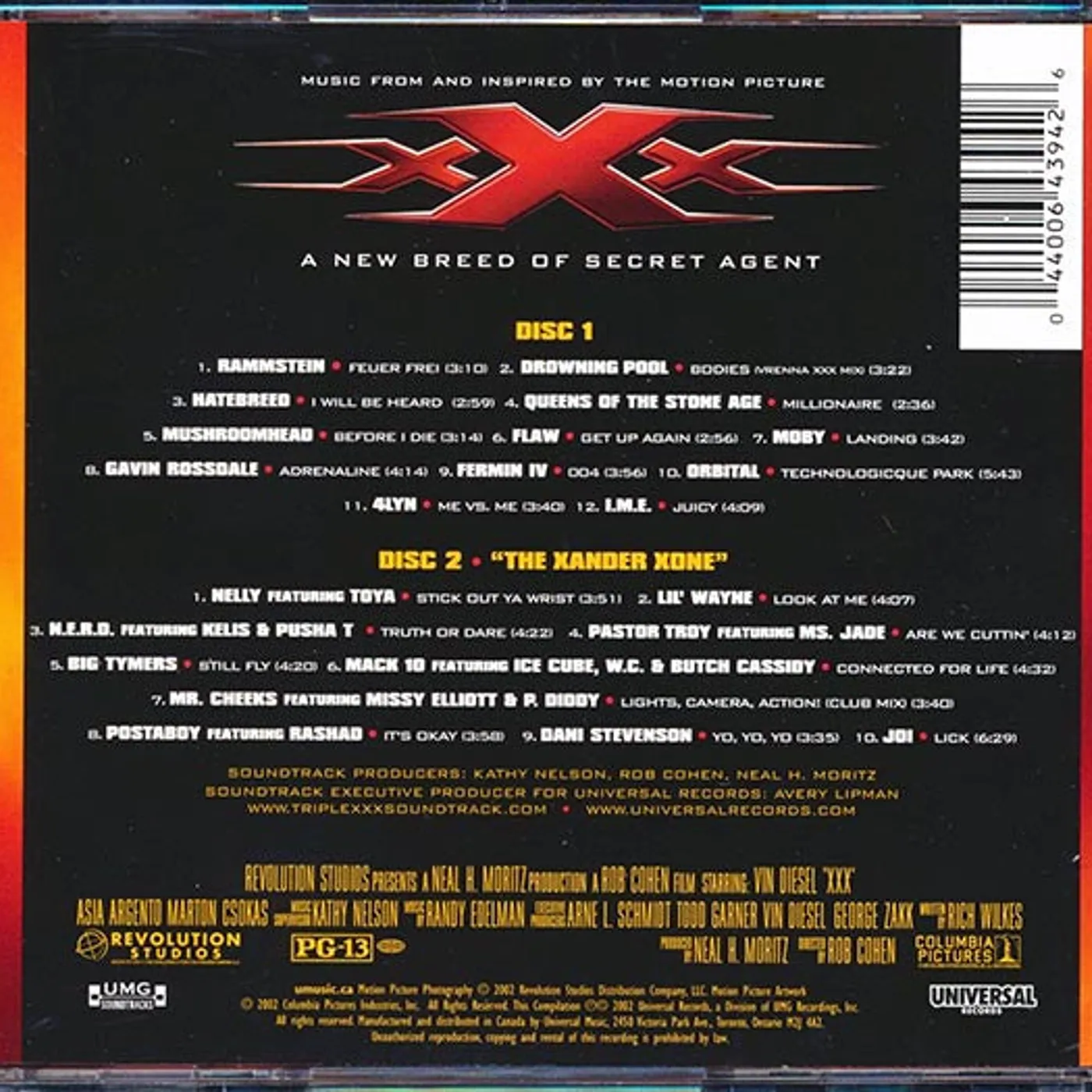 Rammstein, Queens Of The Stone Age, Lil' Wayne, Nelly, Mack 10, Ice Cube, Etc.  CD -  XXX: Music From And Inspired By The Motion Picture (22 tracks) (2xCD)