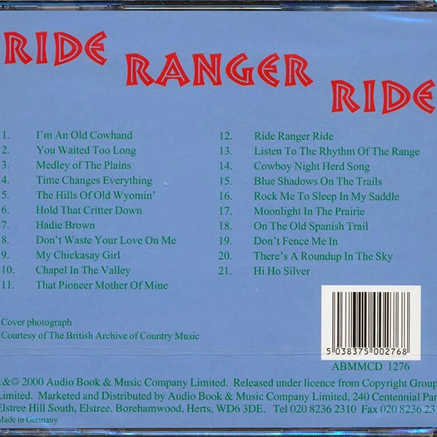 Roy Rogers  CD -  Ride Ranger Ride (21 tracks)