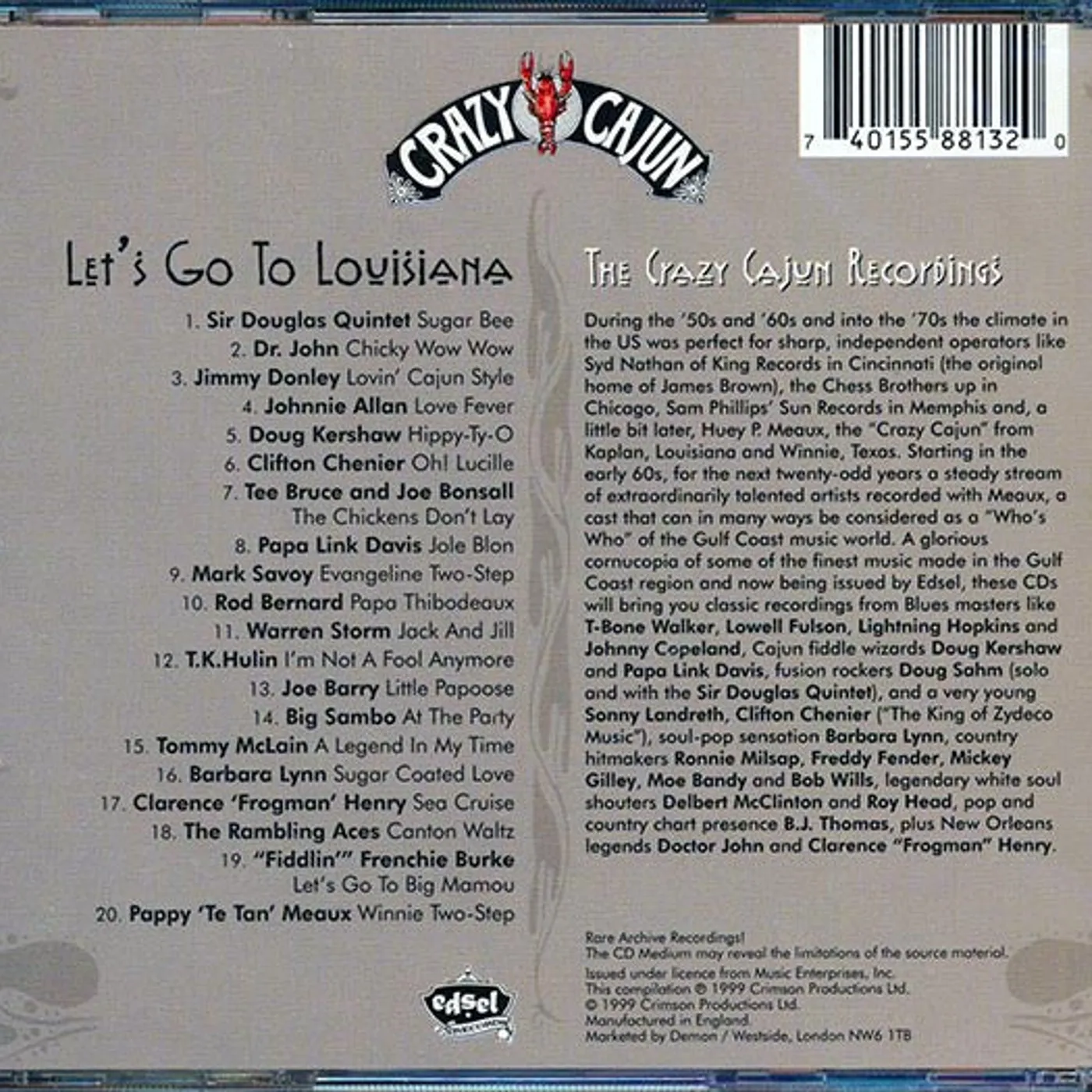 Sir Douglas Quintet, Dr. John, Jimmy Donley, Etc.  CD -  Let's Go To Louisiana: The Crazy Cajun Recordings (20 tracks)