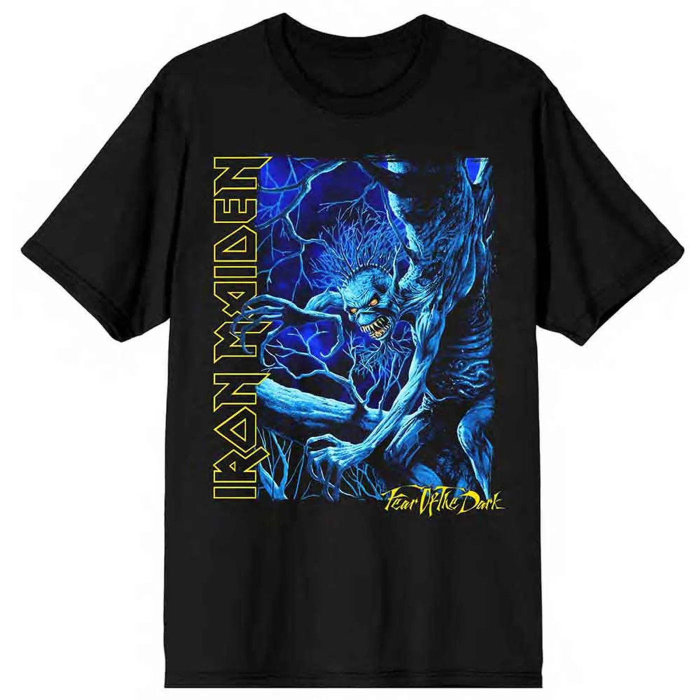 Iron Maiden T Shirt - FOTD Blue Tone Eddie Vertical Logo