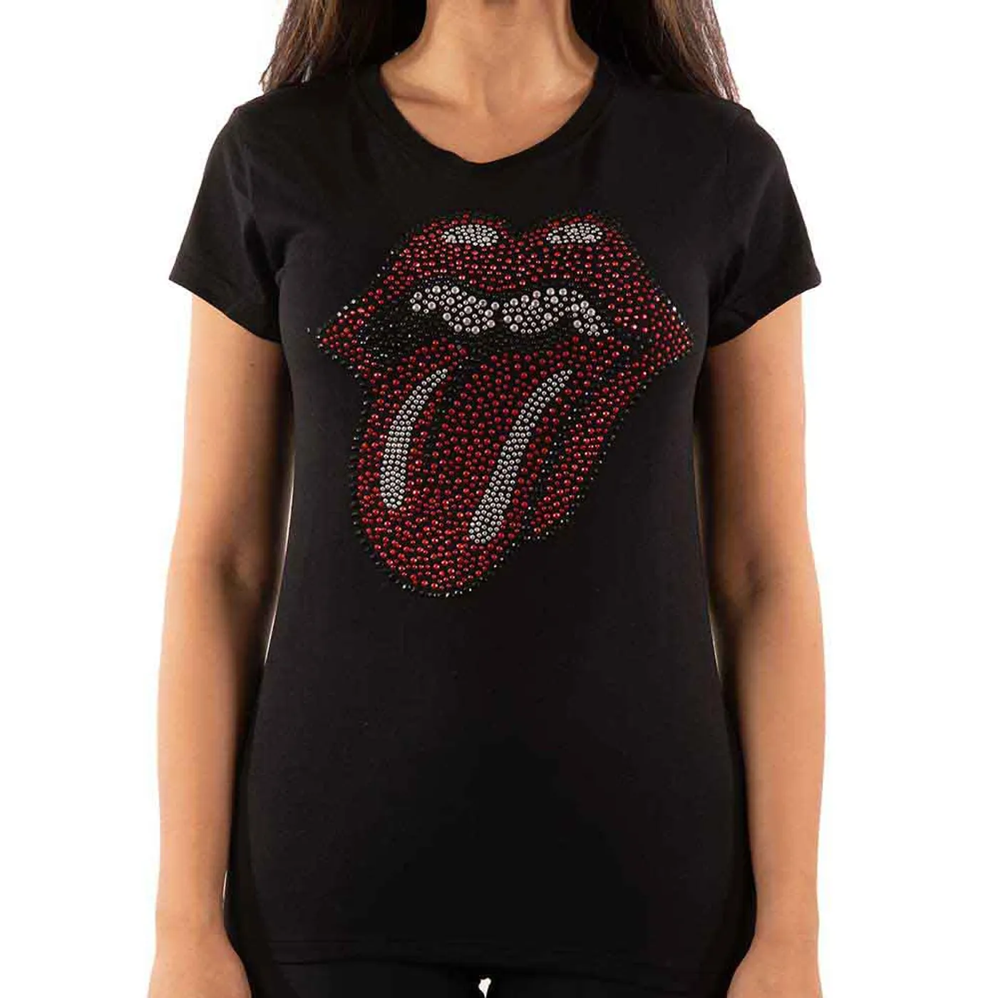 The Rolling Stones Women's T Shirt - Classic Tongue Rhinestone