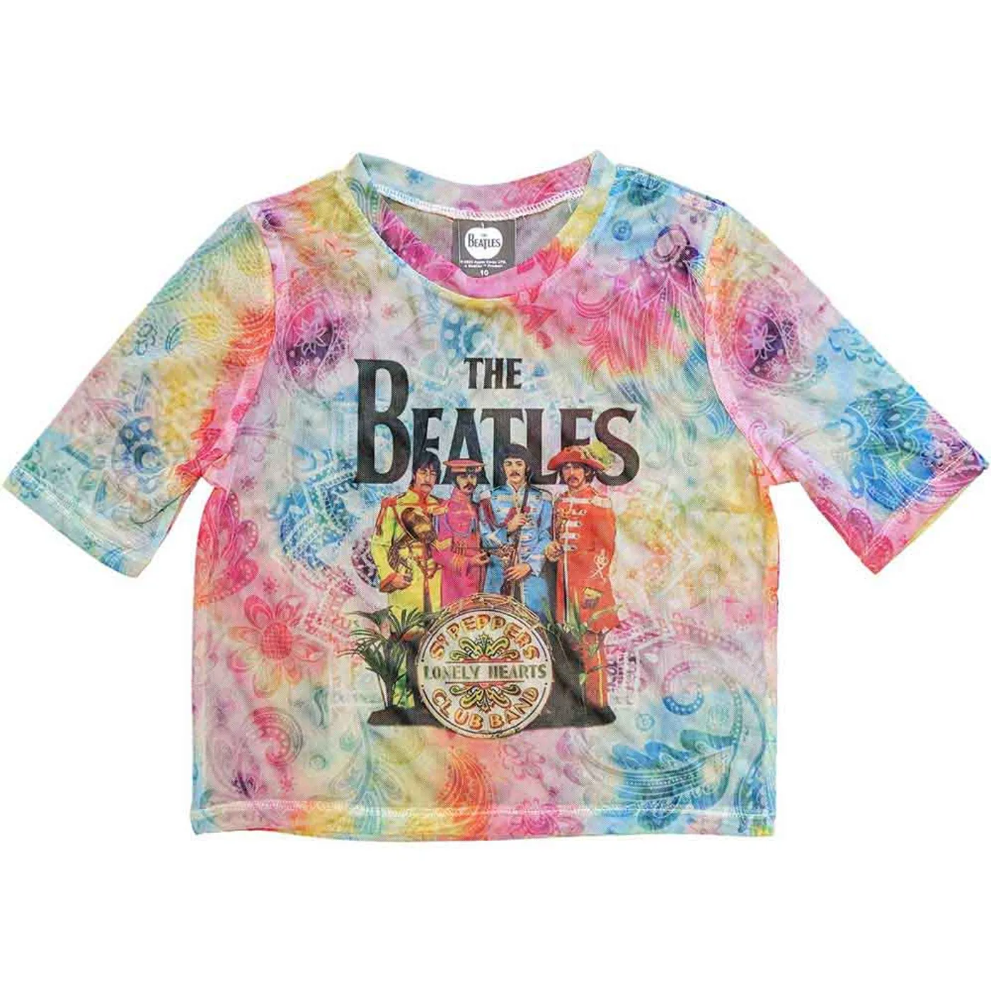 The Beatles Womens Mesh Short Sleeve Crop Top - Sgt Pepper