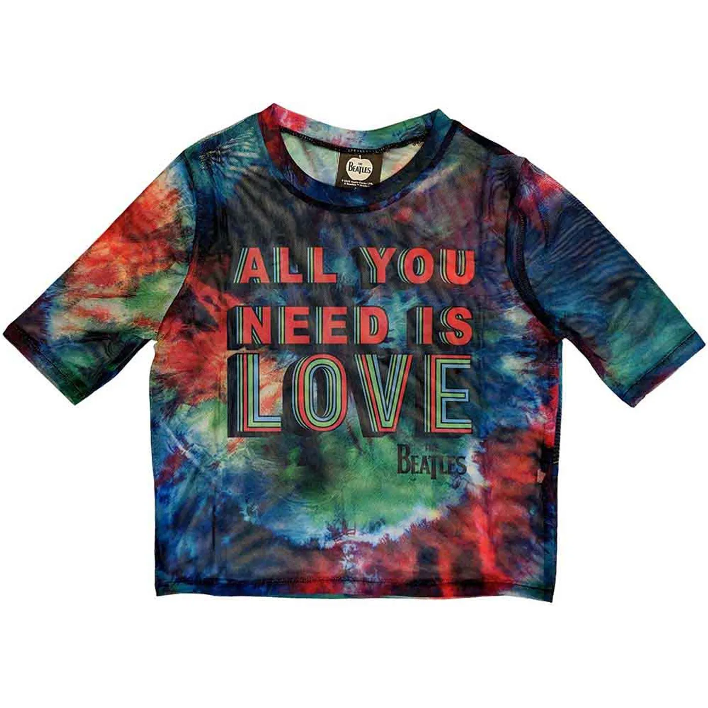 The Beatles Womens Mesh Short Sleeve Crop Top - All You Need Is Love