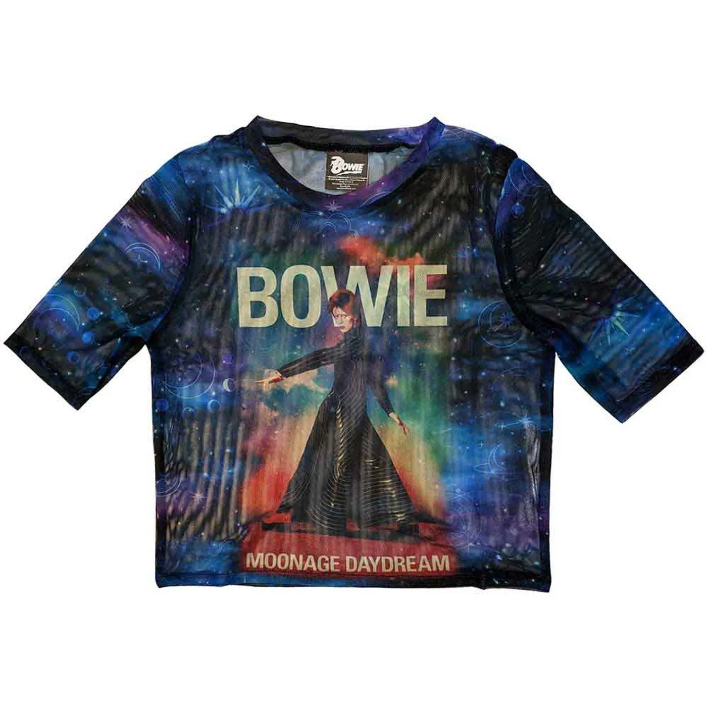 David Bowie Womens Mesh Short Sleeve Crop Top - Moonage 11 Fade