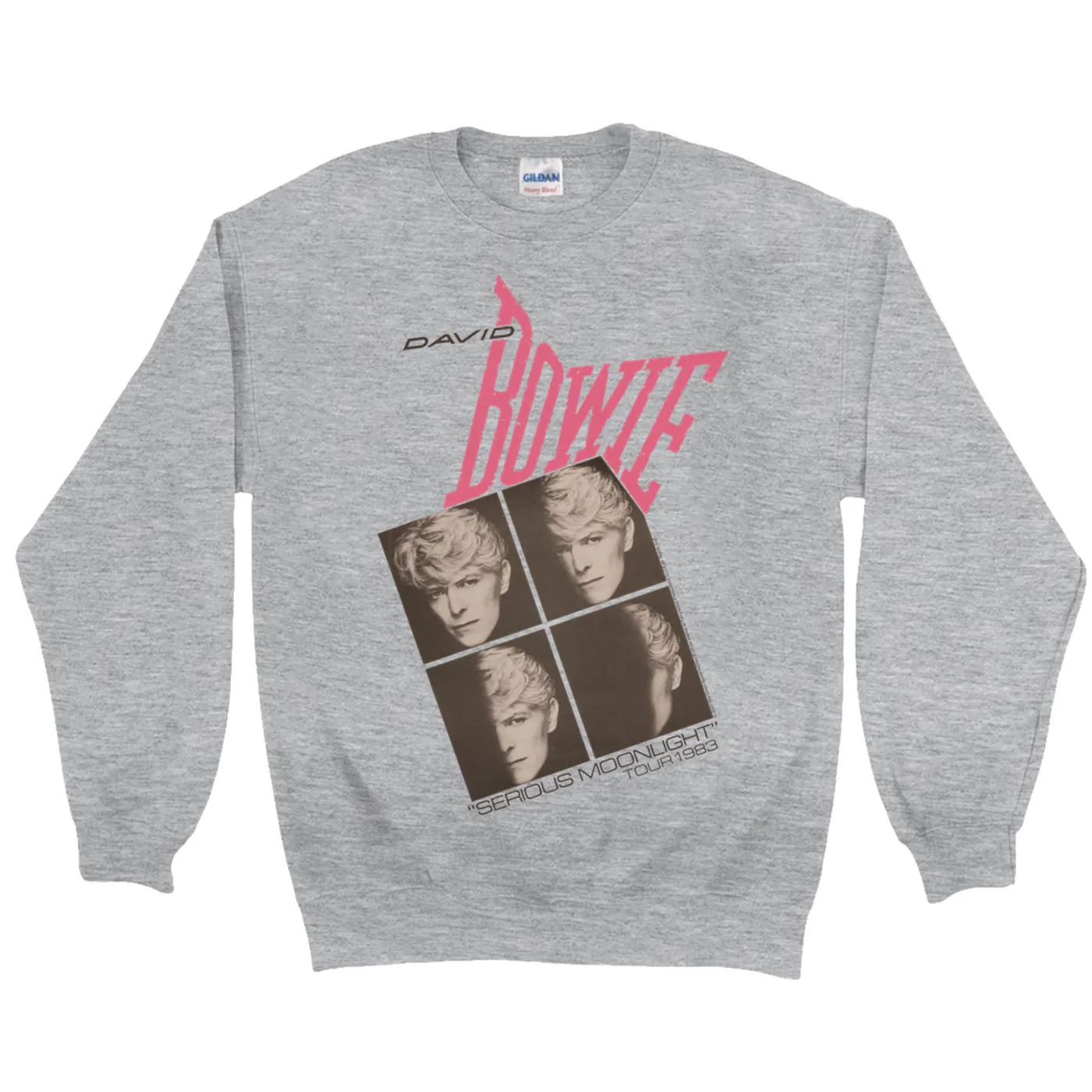 David Bowie Sweatshirt | Serious Moonlight 1983 Concert Tour Poster Pink David Bowie Sweatshirt