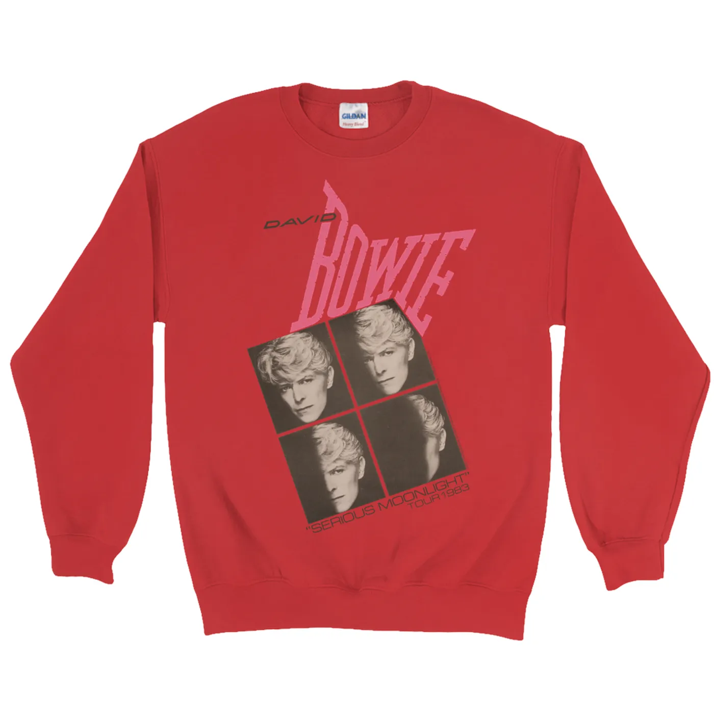 David Bowie Sweatshirt | Serious Moonlight 1983 Concert Tour Poster Pink David Bowie Sweatshirt