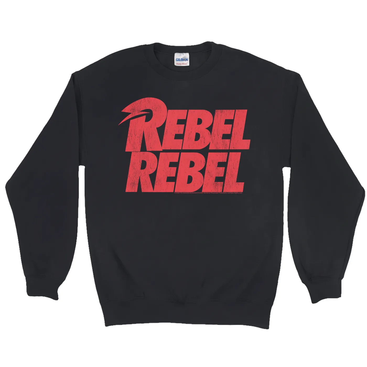 David Bowie Sweatshirt | Rebel Rebel Logo Distressed David Bowie Sweatshirt