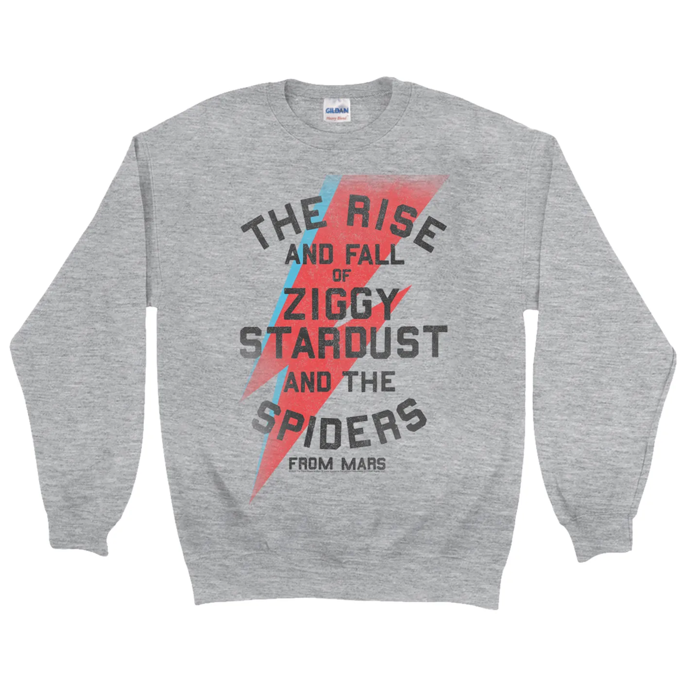 David Bowie Sweatshirt | The Rise And Fall Of Ziggy Stardust And The Spiders From Mars Lightning Bolt Distressed David Bowie Sweatshirt (Merchbar Exclusive)