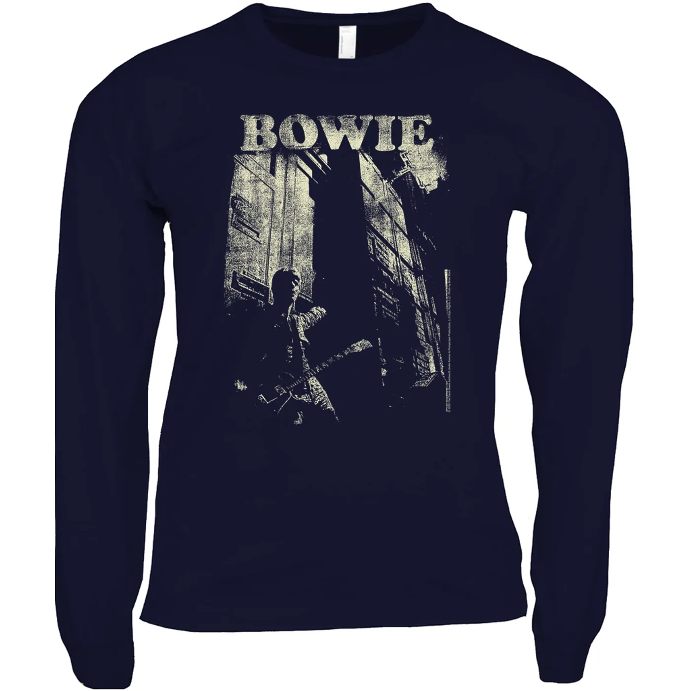David Bowie Long Sleeve Shirt | David Bowie With Guitar Distressed David Bowie Shirt